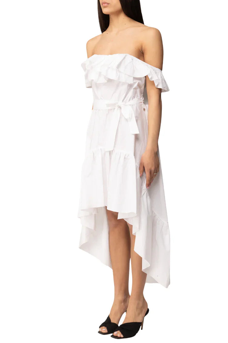 Aniye By abito in cotone con rouches e balze bianco 185304 02485 ANIYE BY