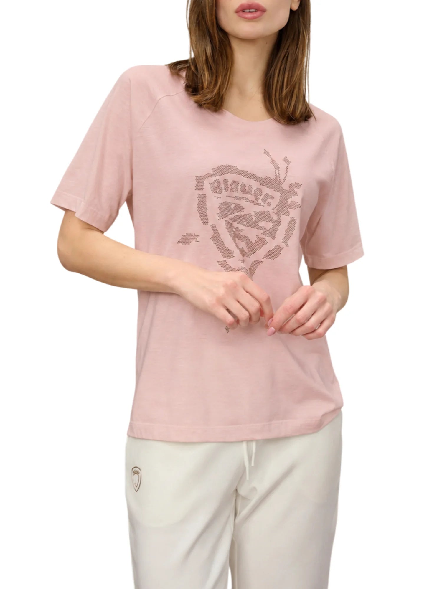 Blauer T-shirt donna Havey con logo strass rosa 26SBLDH02412-005707 411 BLAUER