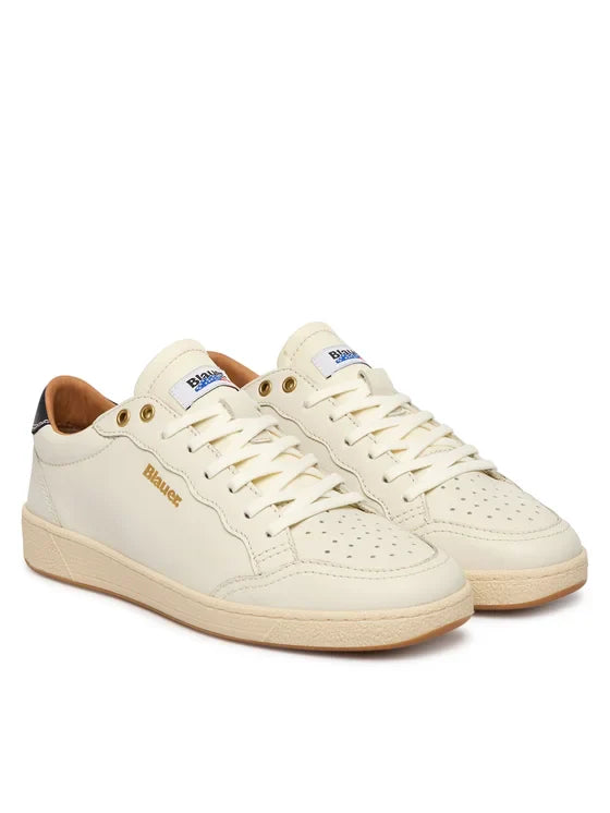 Blauer snekaers uomo Murray in pelle panna S6MURRAY20-LEA WHI BLAUER