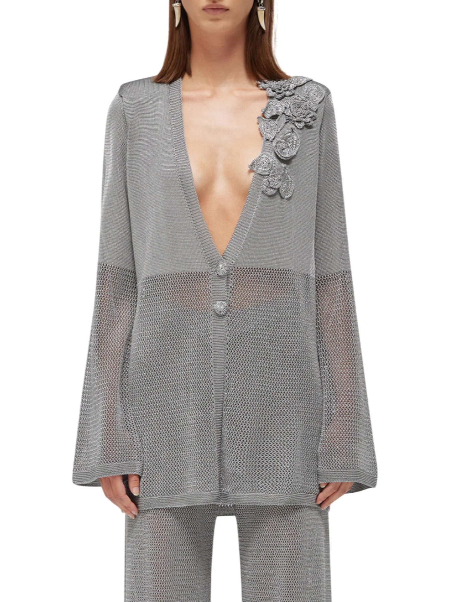 Blugirl cardigan crochet donna in viscosa con applicazioni floreali grigio RA6032MA87R 63917 BLUGIRL