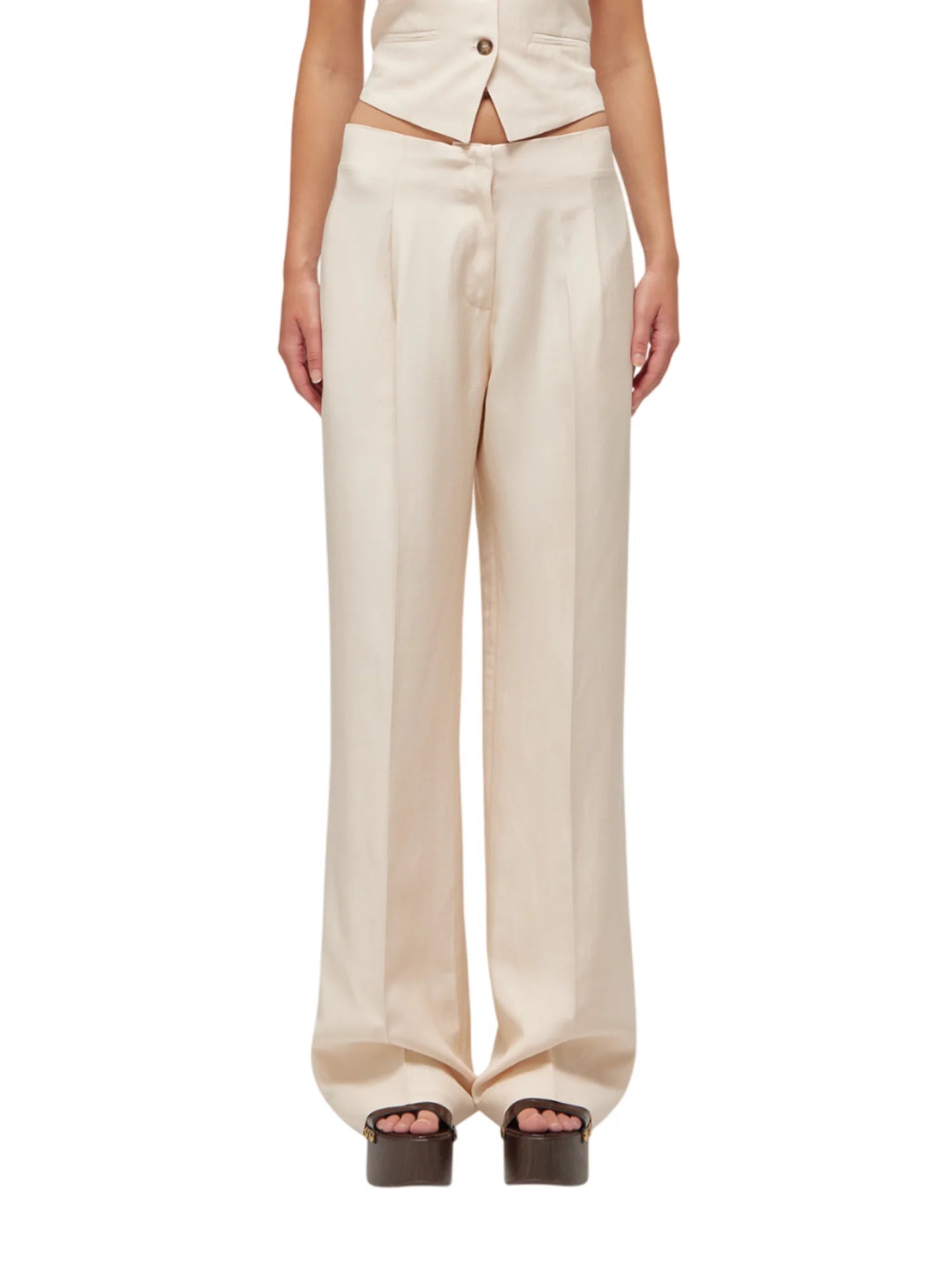 Blugirl pantaloni wide leg misto lino rosa cipria RA6094T8823 21406 BLUGIRL