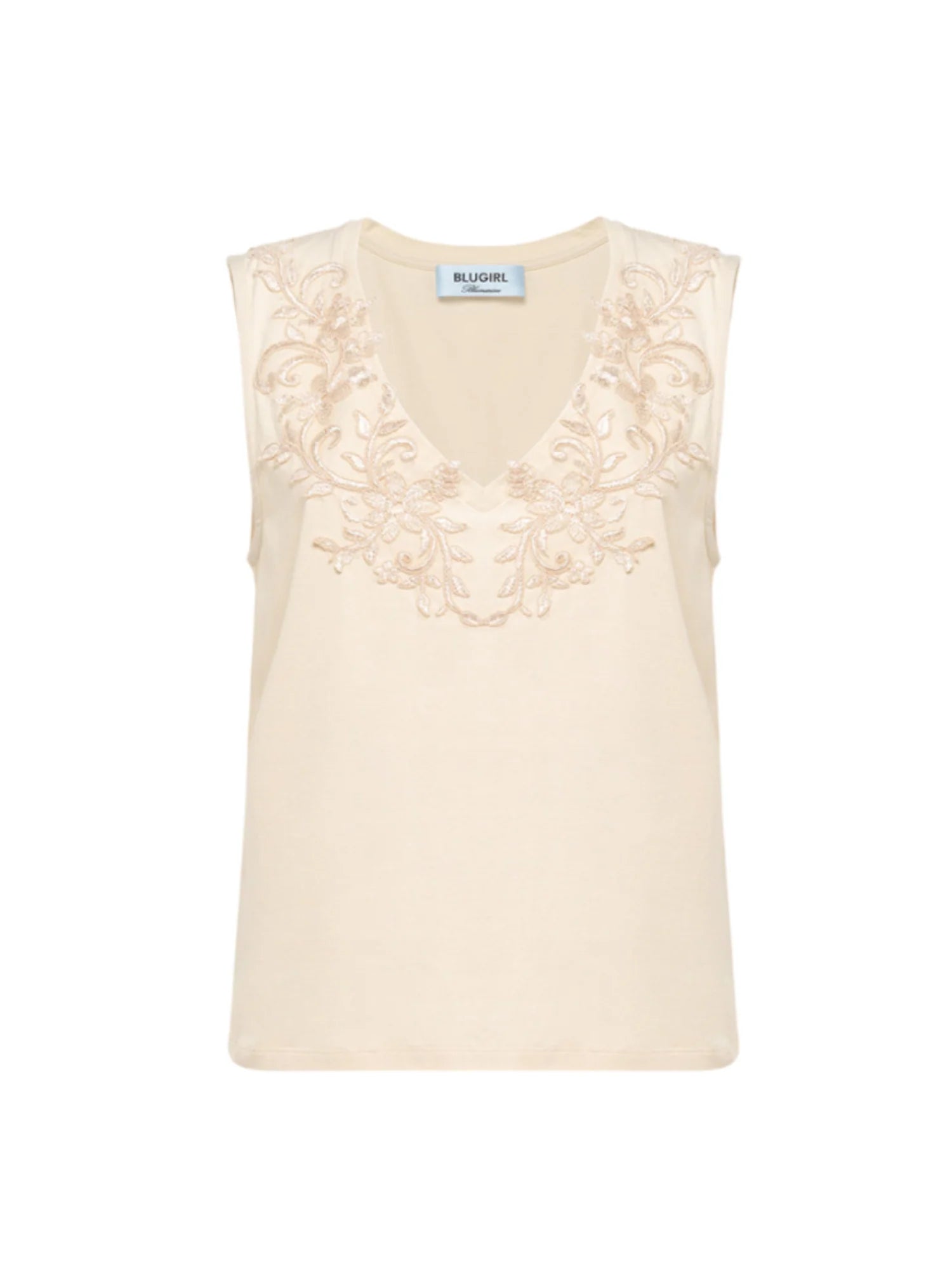 Blugirl T-shirt smanicata con ricami floreali beige chiaro RA6152J5003 21406 BLUGIRL