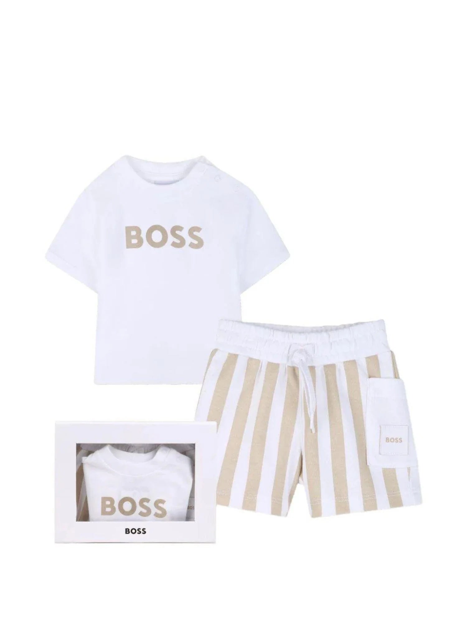 Boss completo estivo neonato T-shirt e shorts bianco beige J53048 BEIGE BOSS