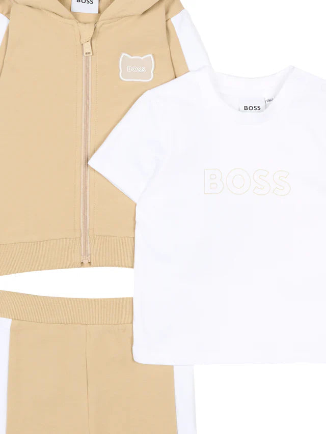 Boss completo sportivo felpa pantaloni T-shirt beige bianco J53051 BEIGE BOSS