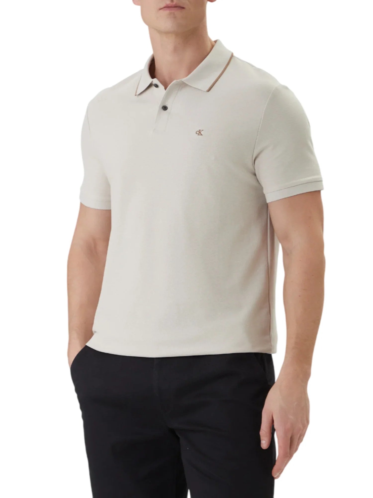 Calvin Klein polo in piquè uomo manica corta beige chiaro LV04LC239G 2JX Calvin Klein