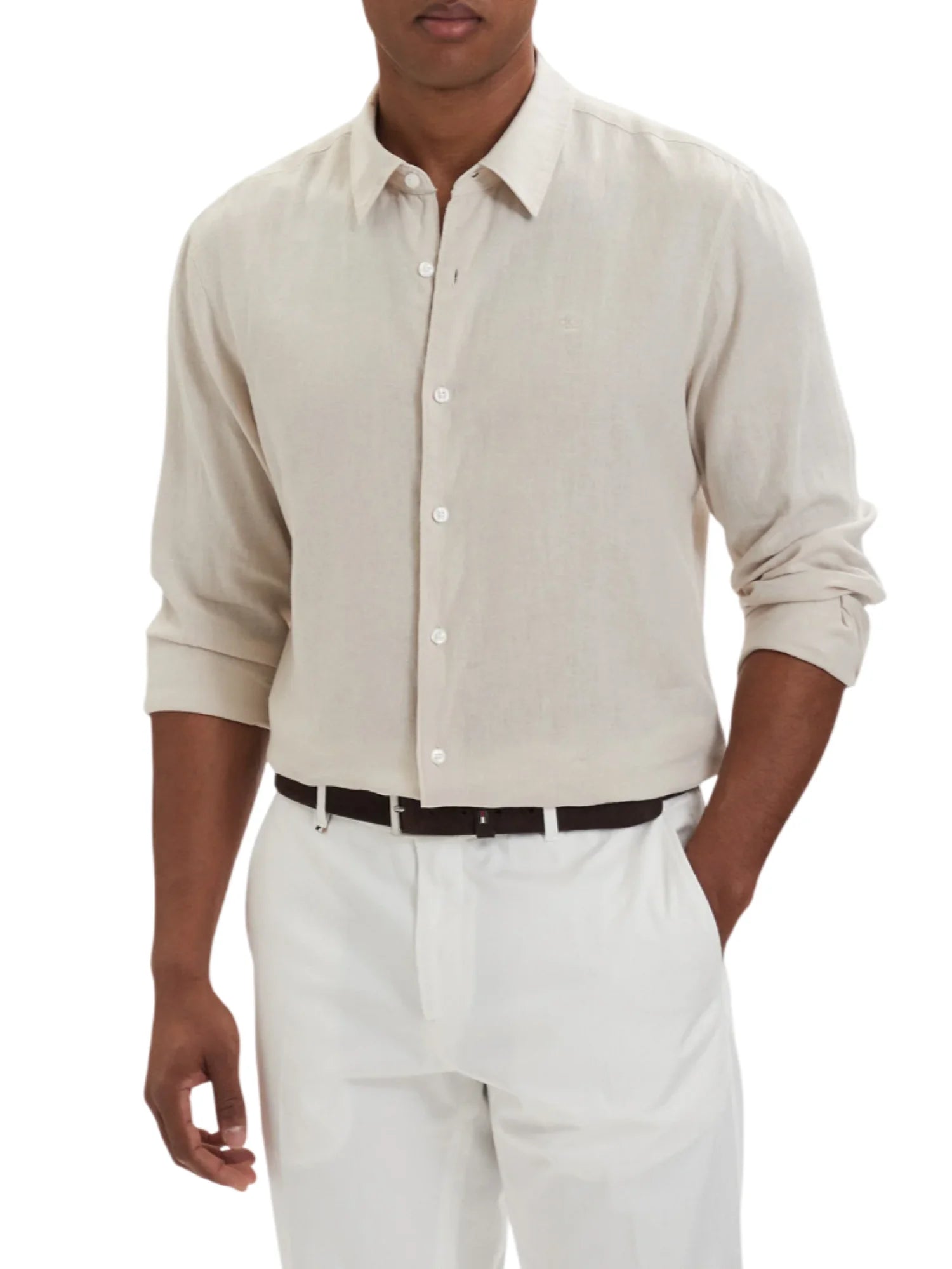 Calvin Klein camicia uomo manica lunga misto lino beige LV04LE125G 2JX Calvin Klein