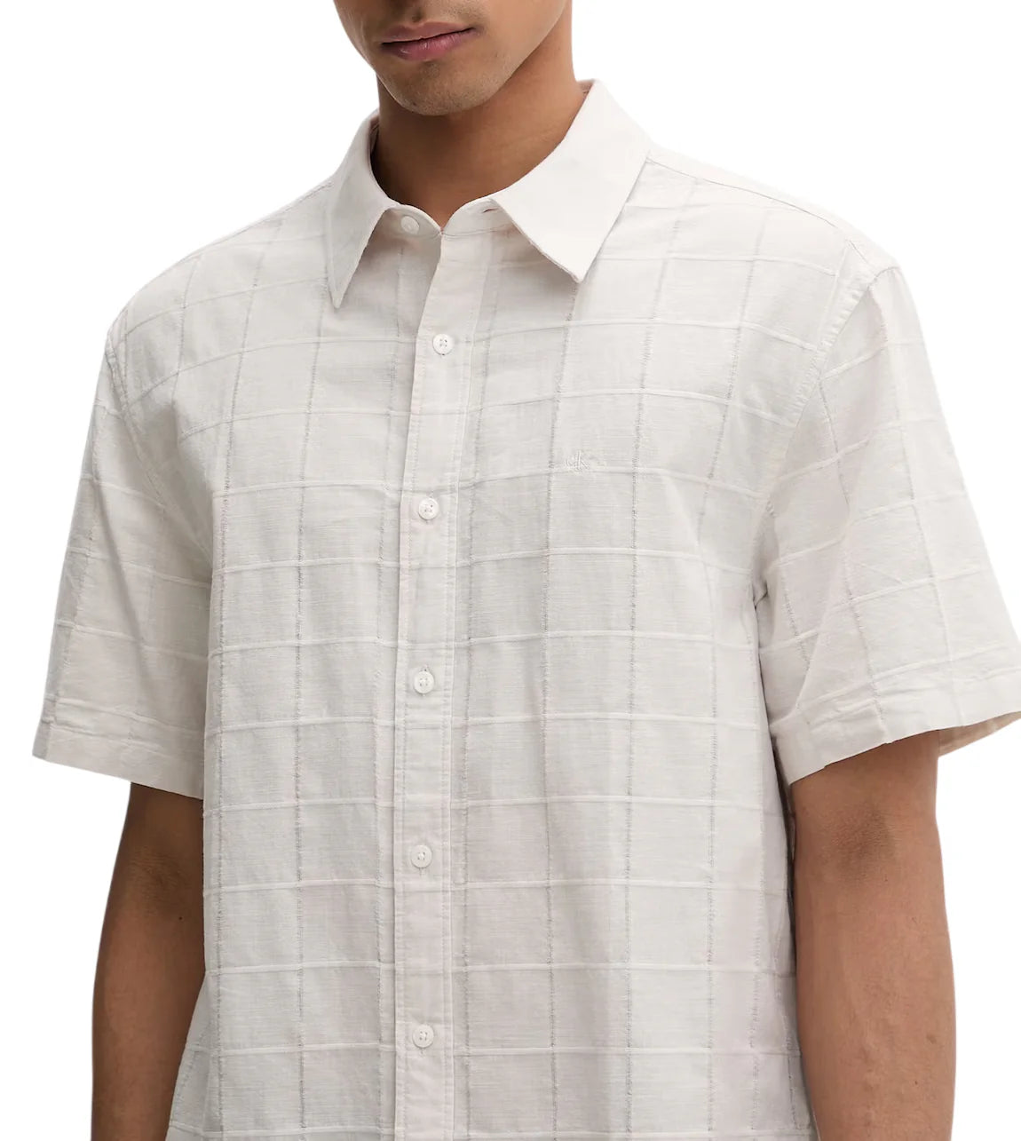Calvin Klein camicia uomo in cotone check manica corta ecrù LV04LF115G GNA Calvin Klein