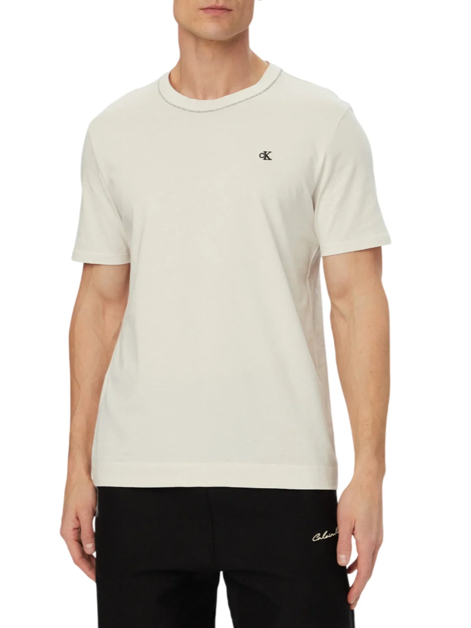 Calvin Klein T-shirt uomo in jersey manica corta ecrù LV04LF223G GNA Calvin Klein