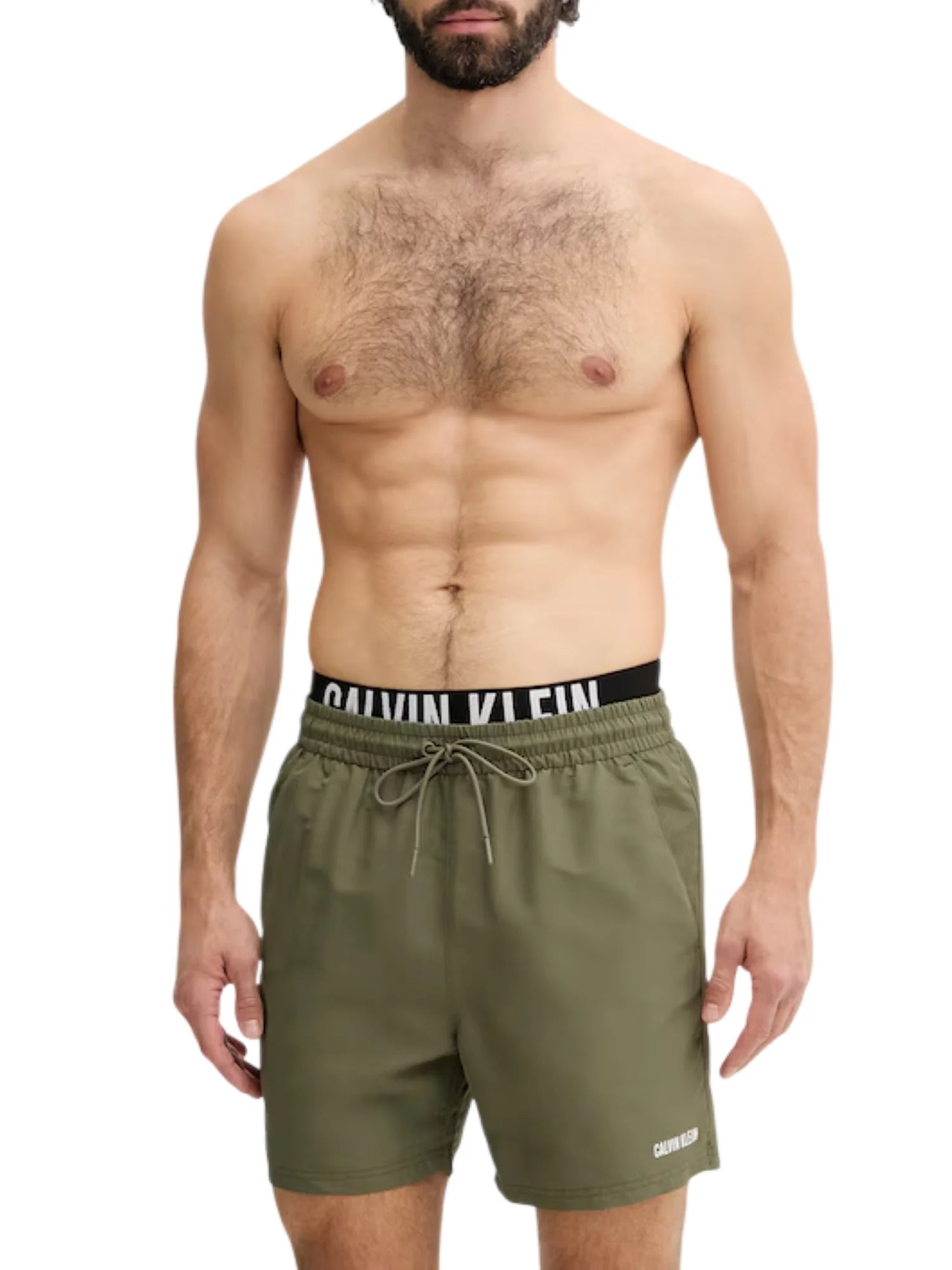 Calvin Klein boxer mare uomo con fascia logata verde militare LV00N61015 PLI Calvin Klein Beachwear