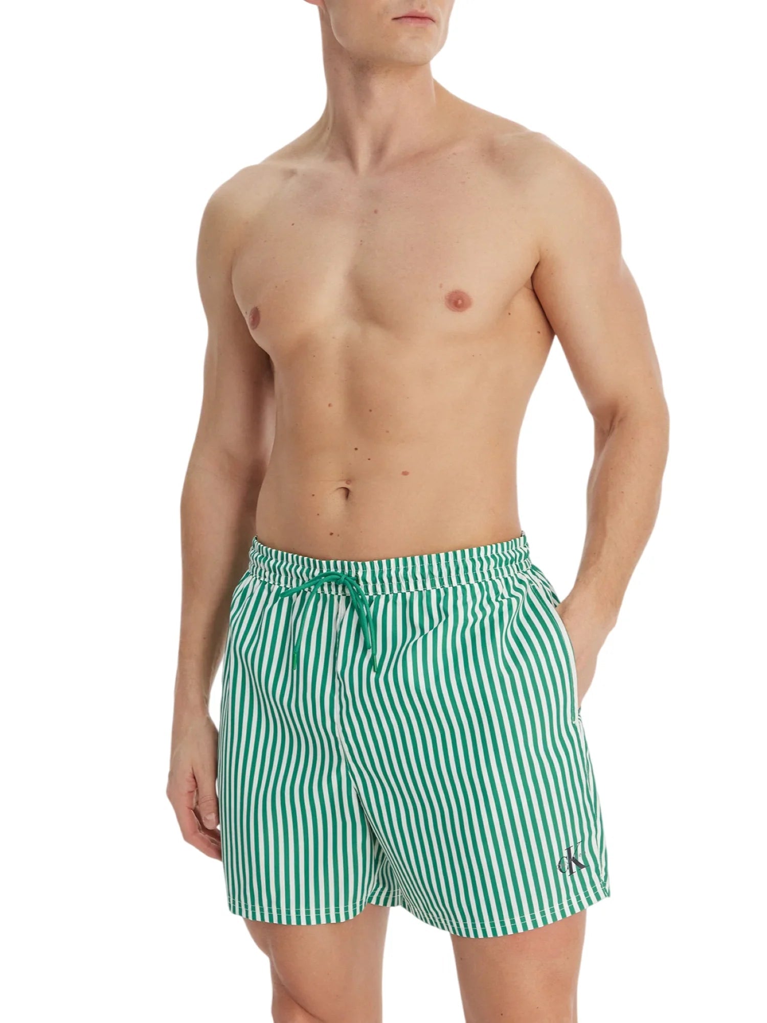 Calvin Klein boxer mare uomo in fantasia a righe verde bianco LV00N61045 4ZF Calvin Klein Beachwear