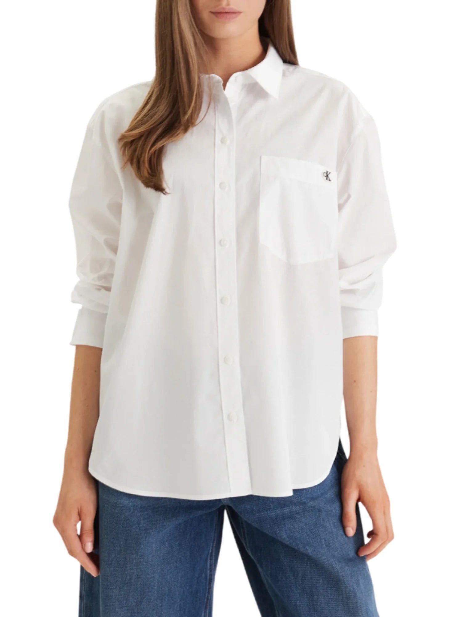 Calvin Klein Jeans camicia donna in cotone manica lunga bianco LV047F102G YAA Calvin Klein Jeans