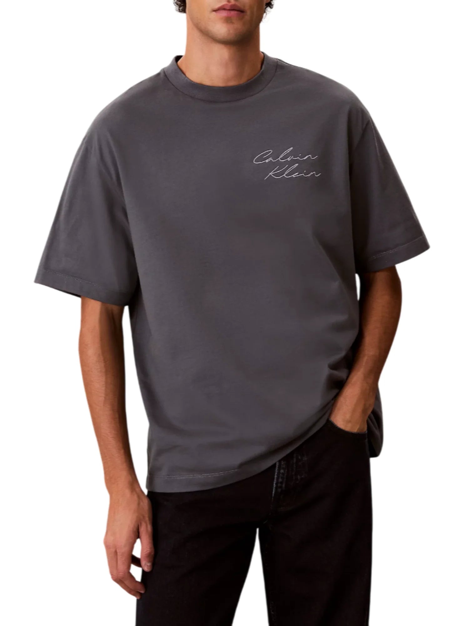 Calvin Klein Jeans T-shirt uomo manica corta con logo ricamato grigio LV04RE828G CKP Calvin Klein Jeans
