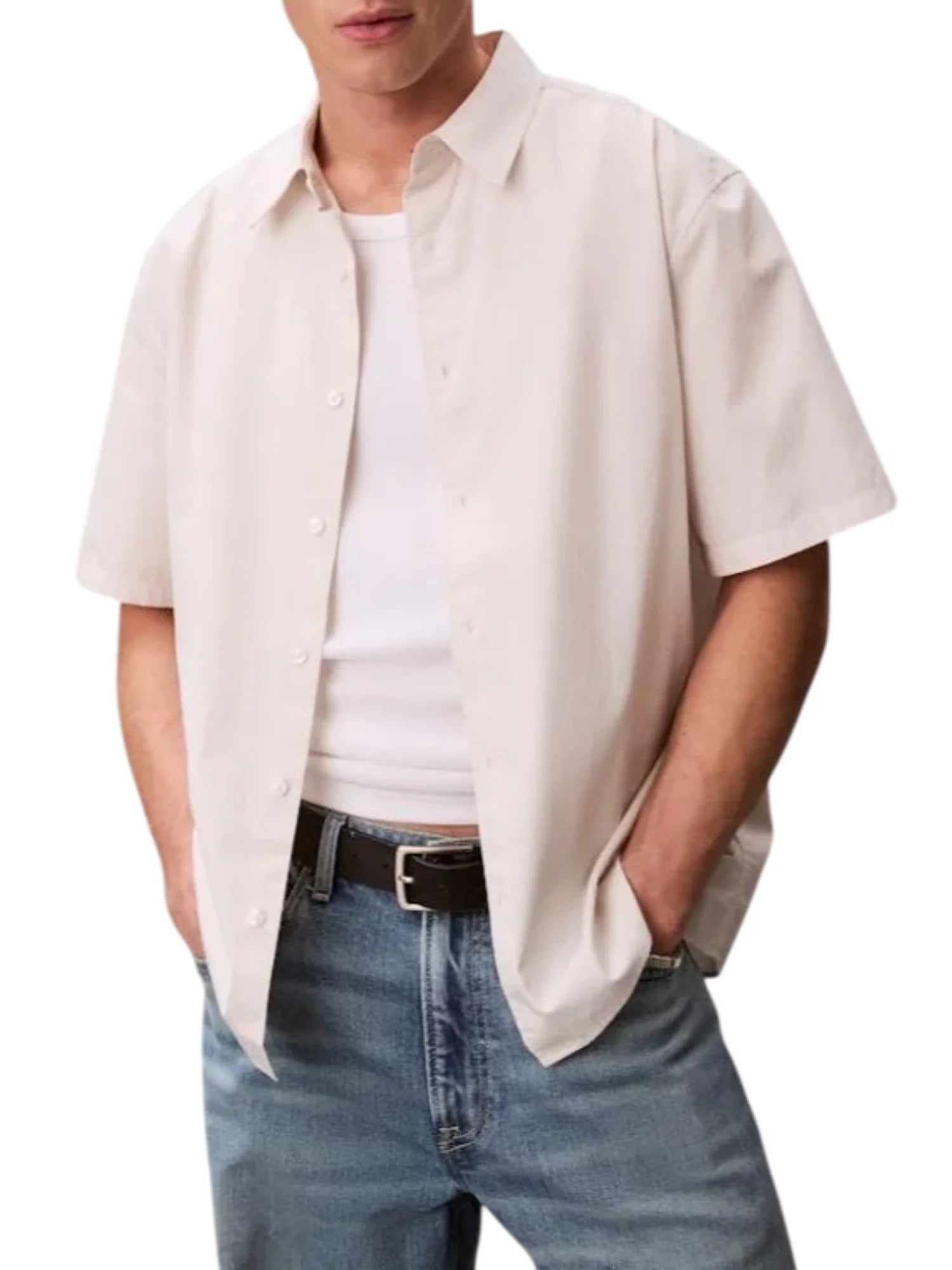 Calvin Klein Jeans camicia manica corta uomo relaxed fit ecrù LV04RF122G GNA Calvin Klein Jeans