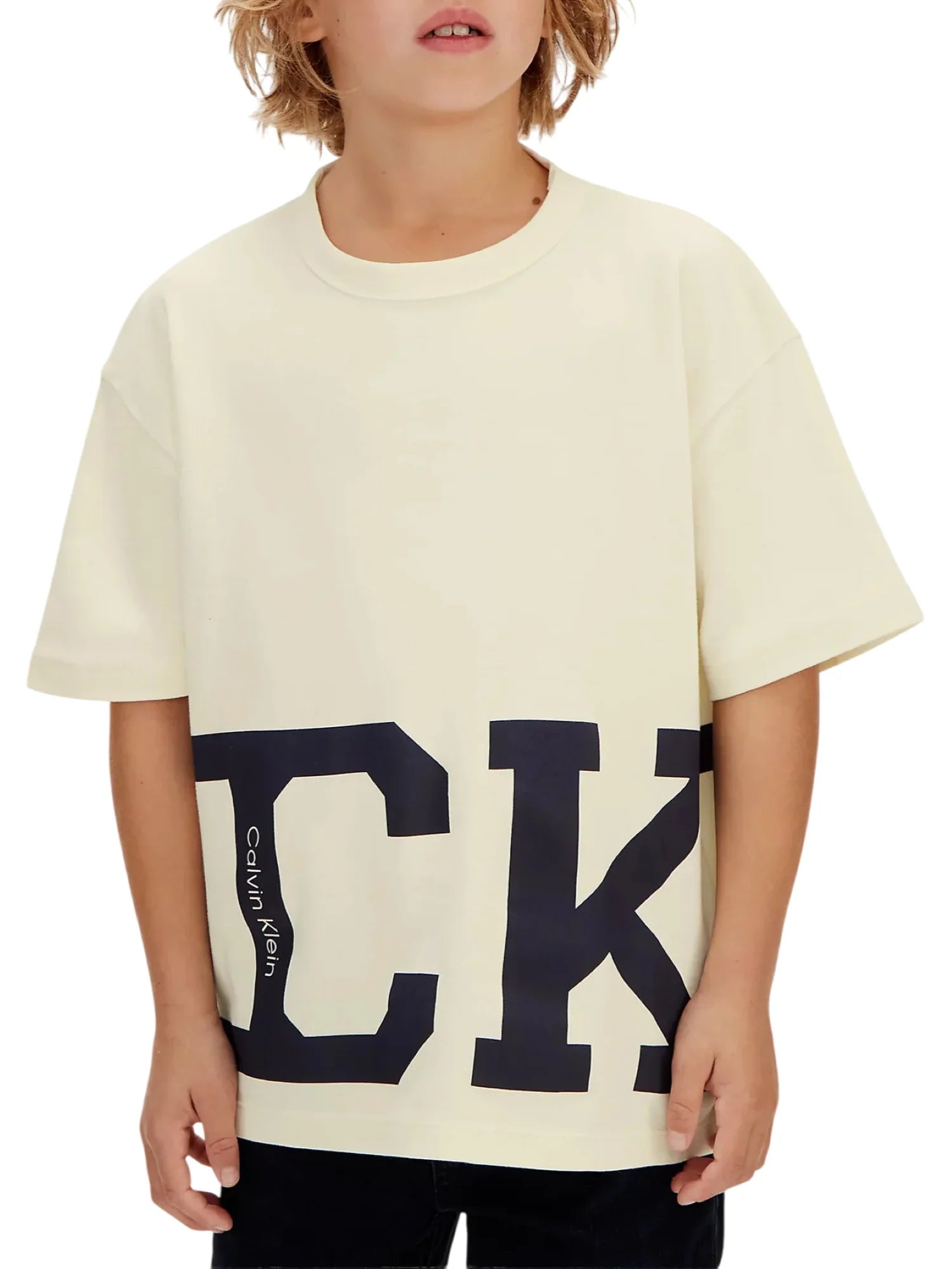 Calvin Klein Jeans T-shirt bambino manica corta con logo panna LVCKSJA14B YAT Calvin Klein Jeans