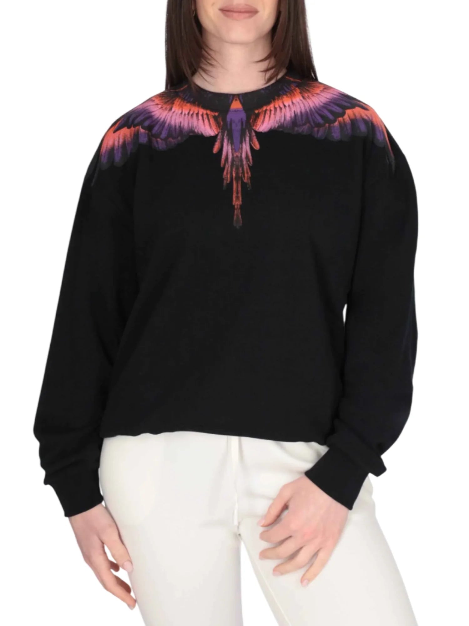 County of Milan felpa donna con stampa iconica nero CM30103 NERO-WINGS VIOLA-ARANCIO COUNTY OF MILAN