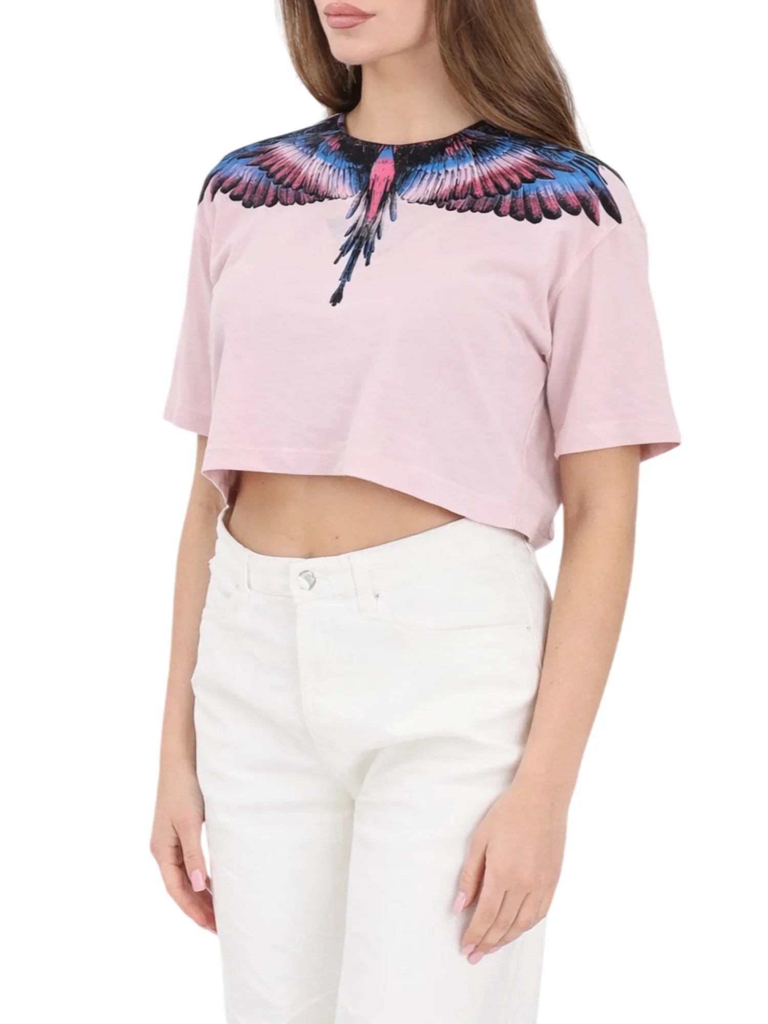 County of Milan T-shirt crop donna stampa iconica rosa CM30122 ROSA-WINGS CELESTE-ROSA COUNTY OF MILAN