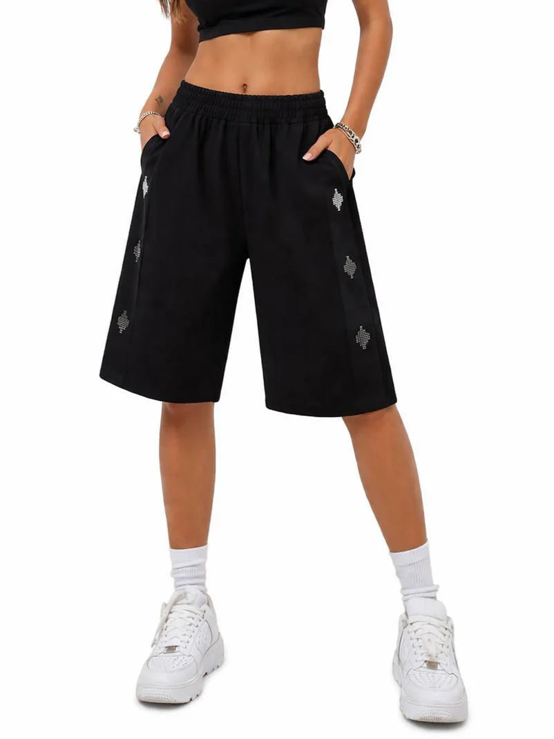 County of Milan bermuda donna con logo iconico strass nero CM30142 NERO COUNTY OF MILAN