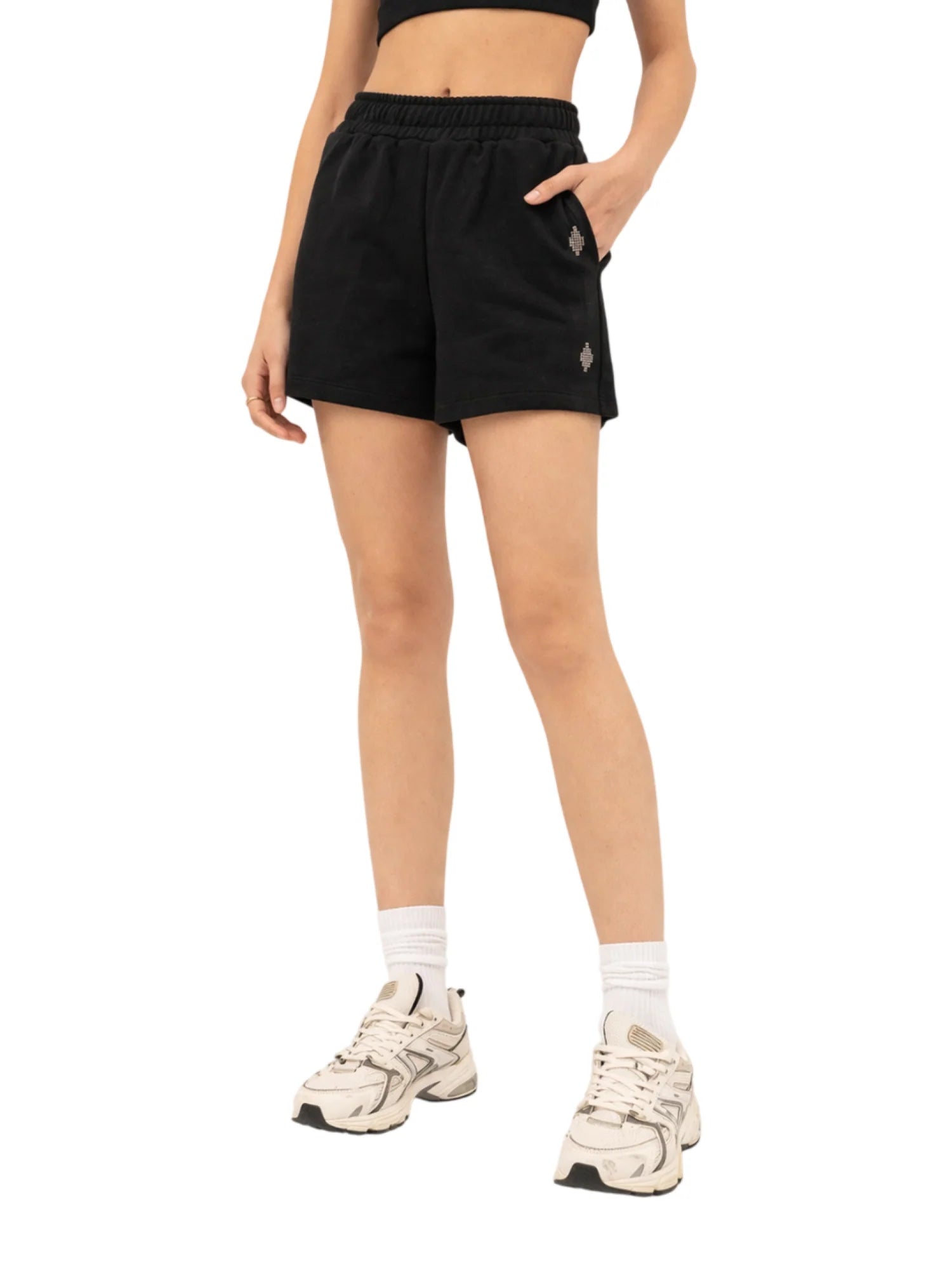 County of Milan shorts donna con logo iconico strass nero CM30147 NERO COUNTY OF MILAN