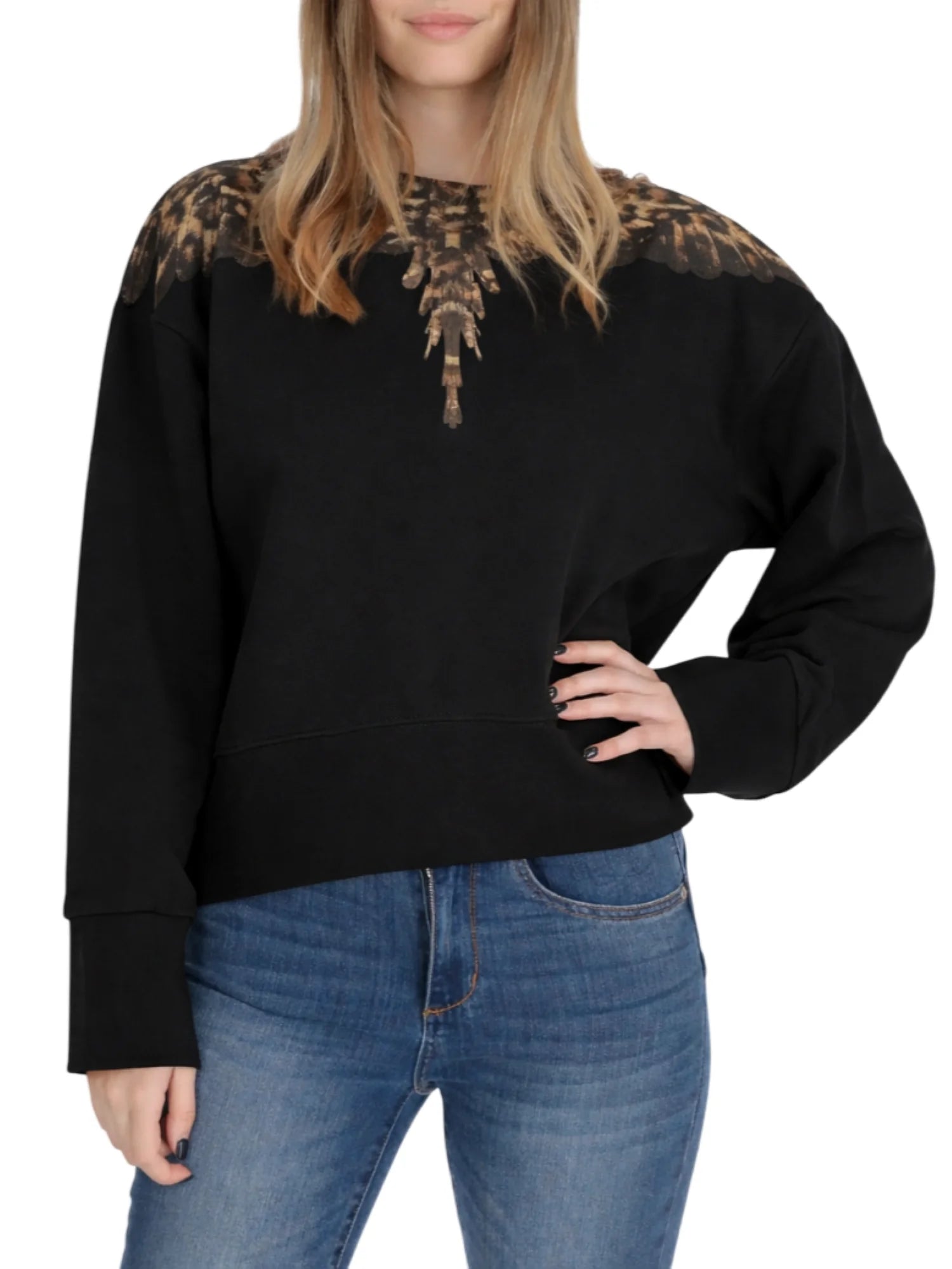 County of Milan felpa donna stampa iconica animalier nero CM30169 NERO-WINGS ANIMALIER COUNTY OF MILAN
