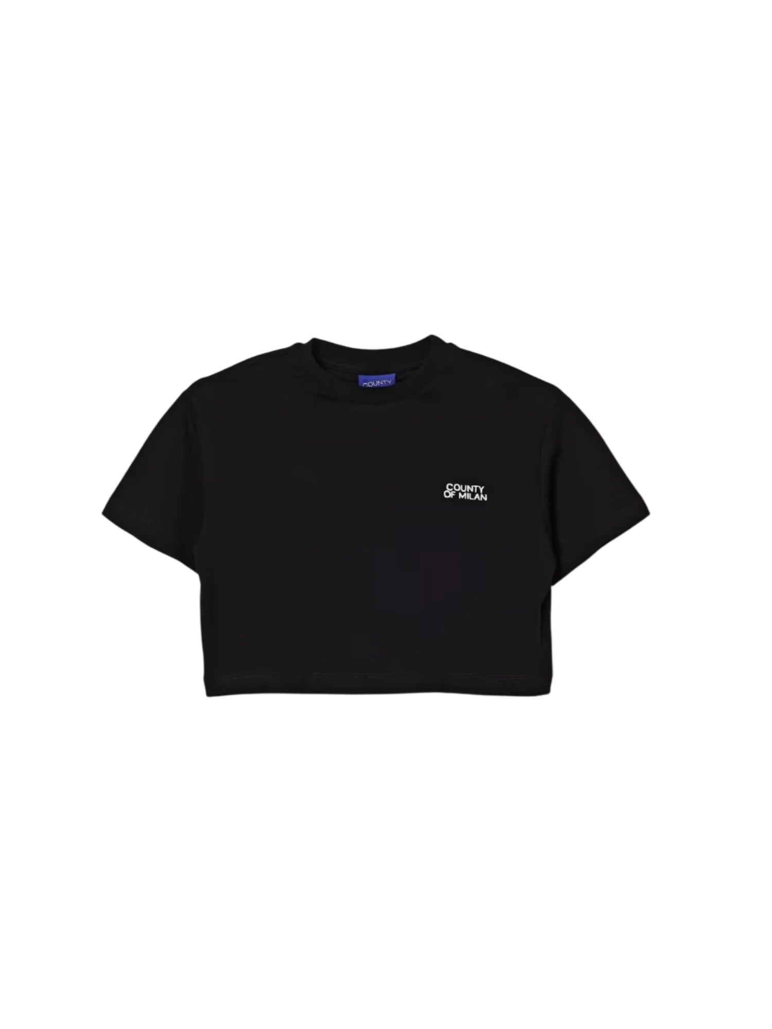 County of Milan T-shirt crop bambina con logo strass nero S6CMJGTH109 110 COUNTY OF MILAN KIDS