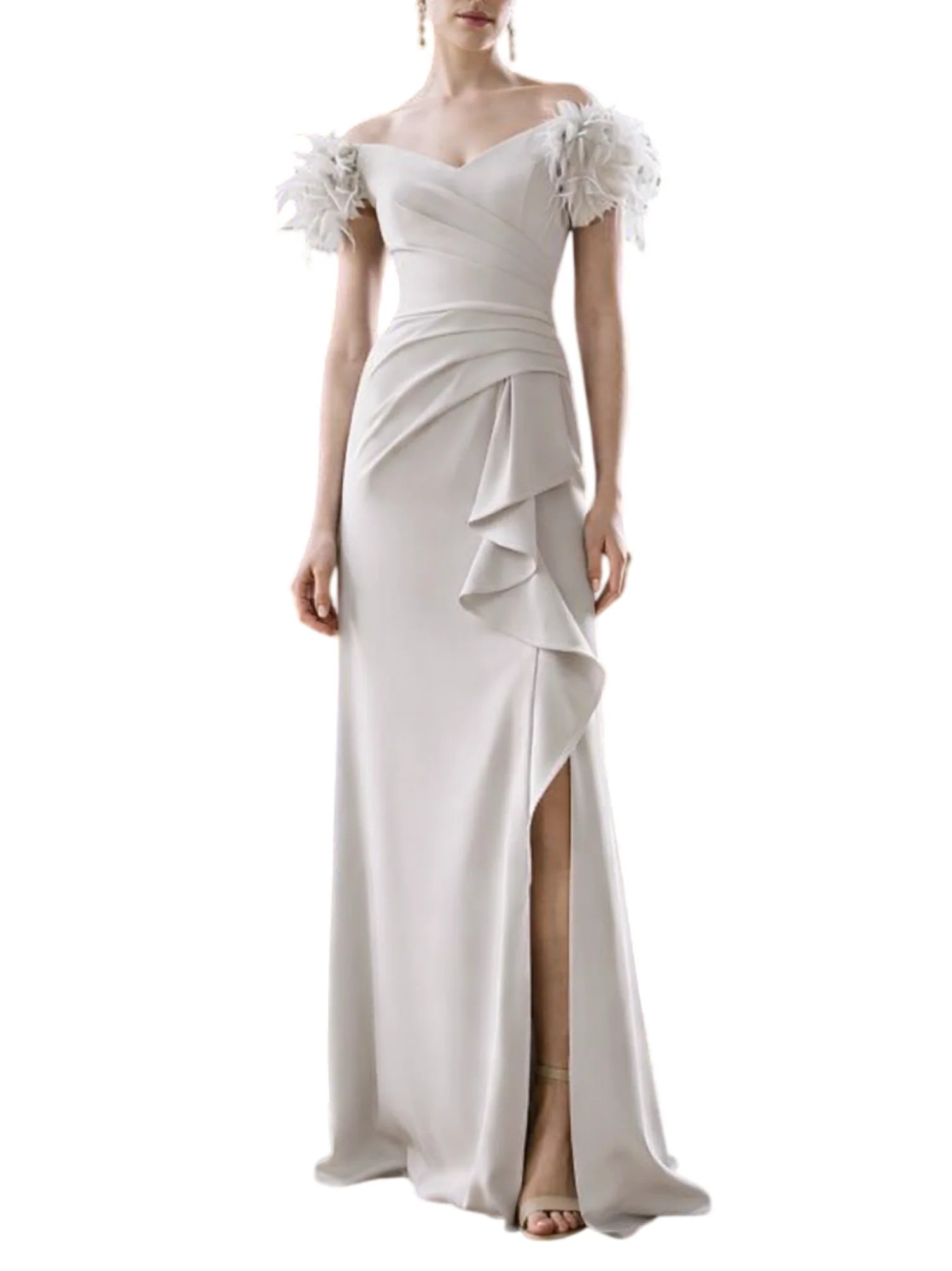 Couture Club abito cerimonia scollo omerale con pinces argento 1G217CRSL0 005-PLATA COUTURE CLUB