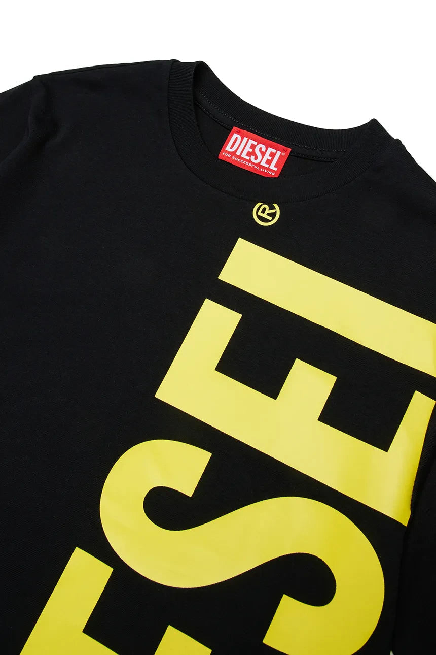 Diesel T-shirt bambino con maxi logo nero giallo J02737-00YI9 K900 DIESEL