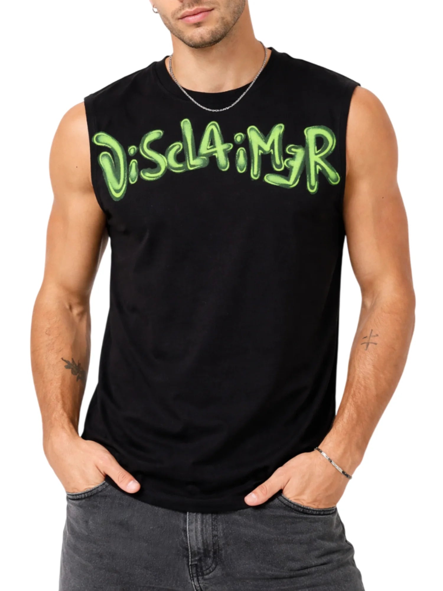 Disclaimer T-shirt smanicata uomo con logo nero 55414 NERO-ST.G.FLUO DISCLAIMER
