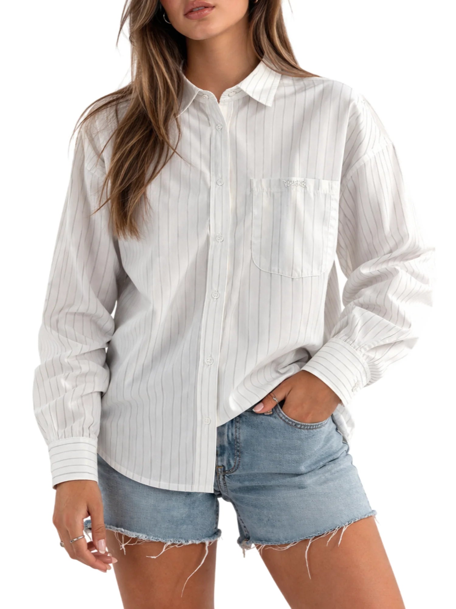 Disclaimer camicia gessata donna con tascone bianco 55606 BIANCO LUREX DISCLAIMER