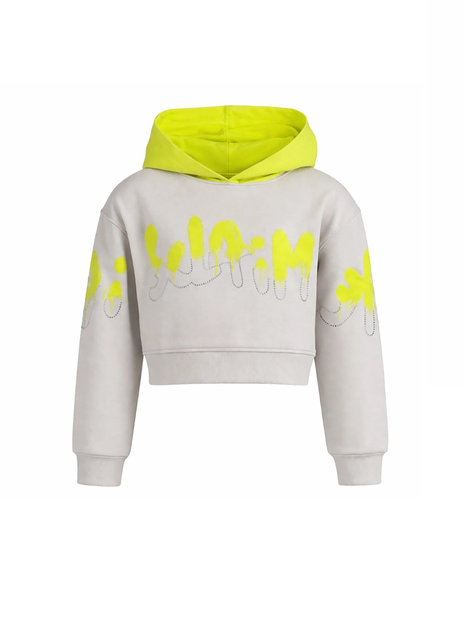 Disclaimer felpa crop bambina con cappuccio e logo strass ecrù 58956 GHIACCIO-LIME DISCLAIMER