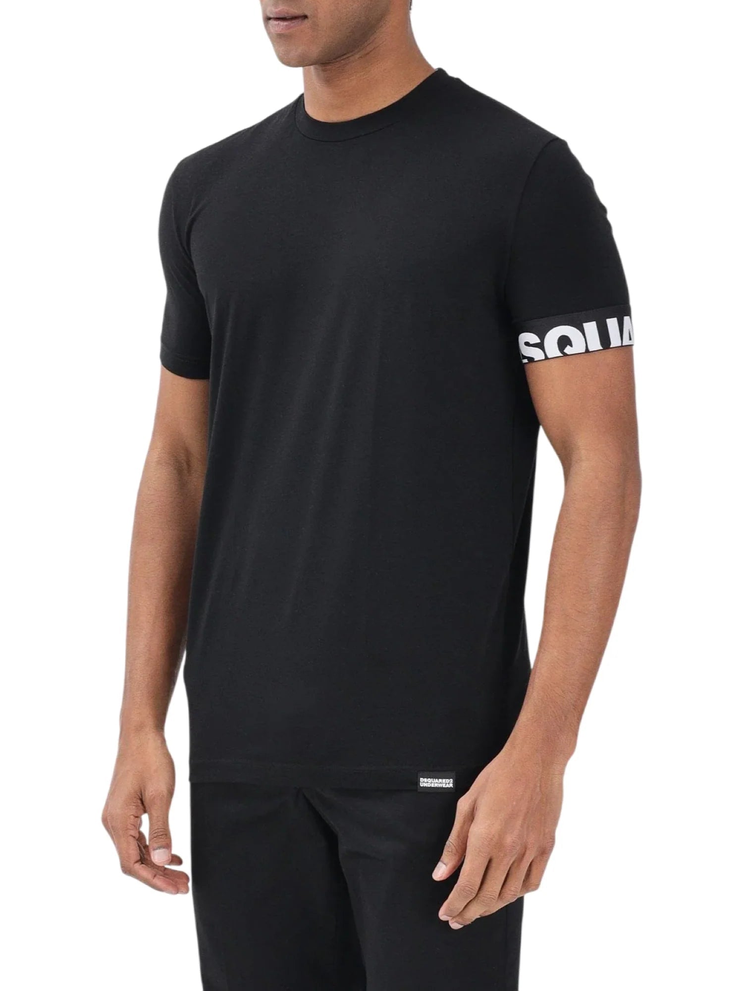 Dsquared2 T-shirt uomo manica corta con fascia logata nero bianco D9M3S6190 010 DSQUARED2