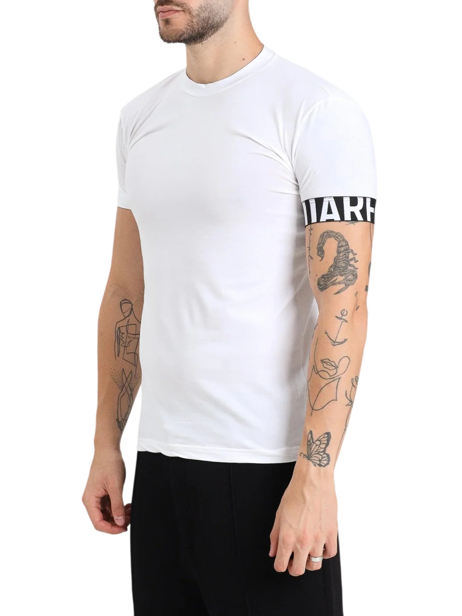 Dsquared2 T-shirt uomo manica corta con fascia logata bianco nero D9M3S6190 110 DSQUARED2