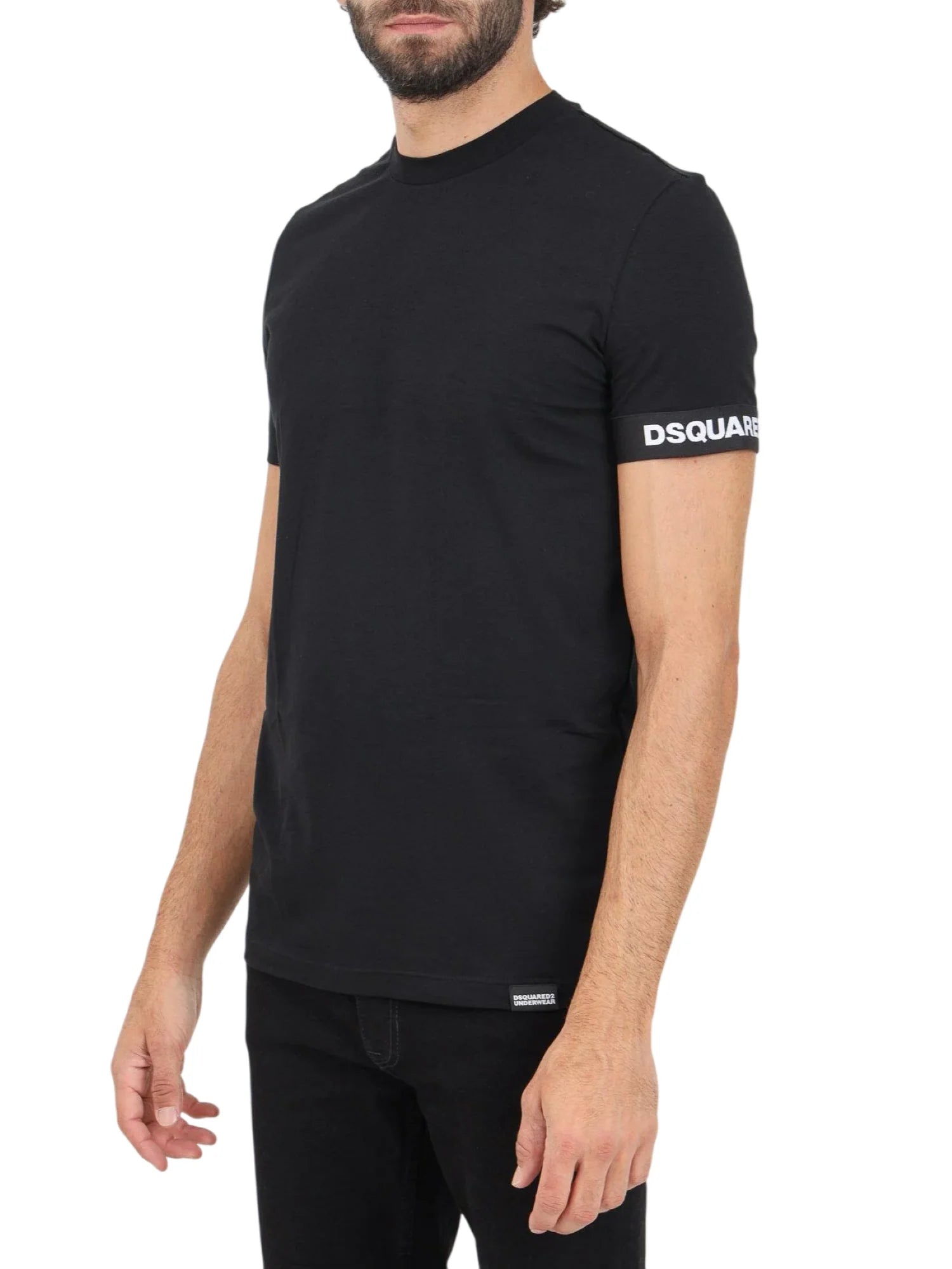 Dsquared2 T-shirt uomo manica corta con fascia logata nero bianco D9M3S6210 001 DSQUARED2