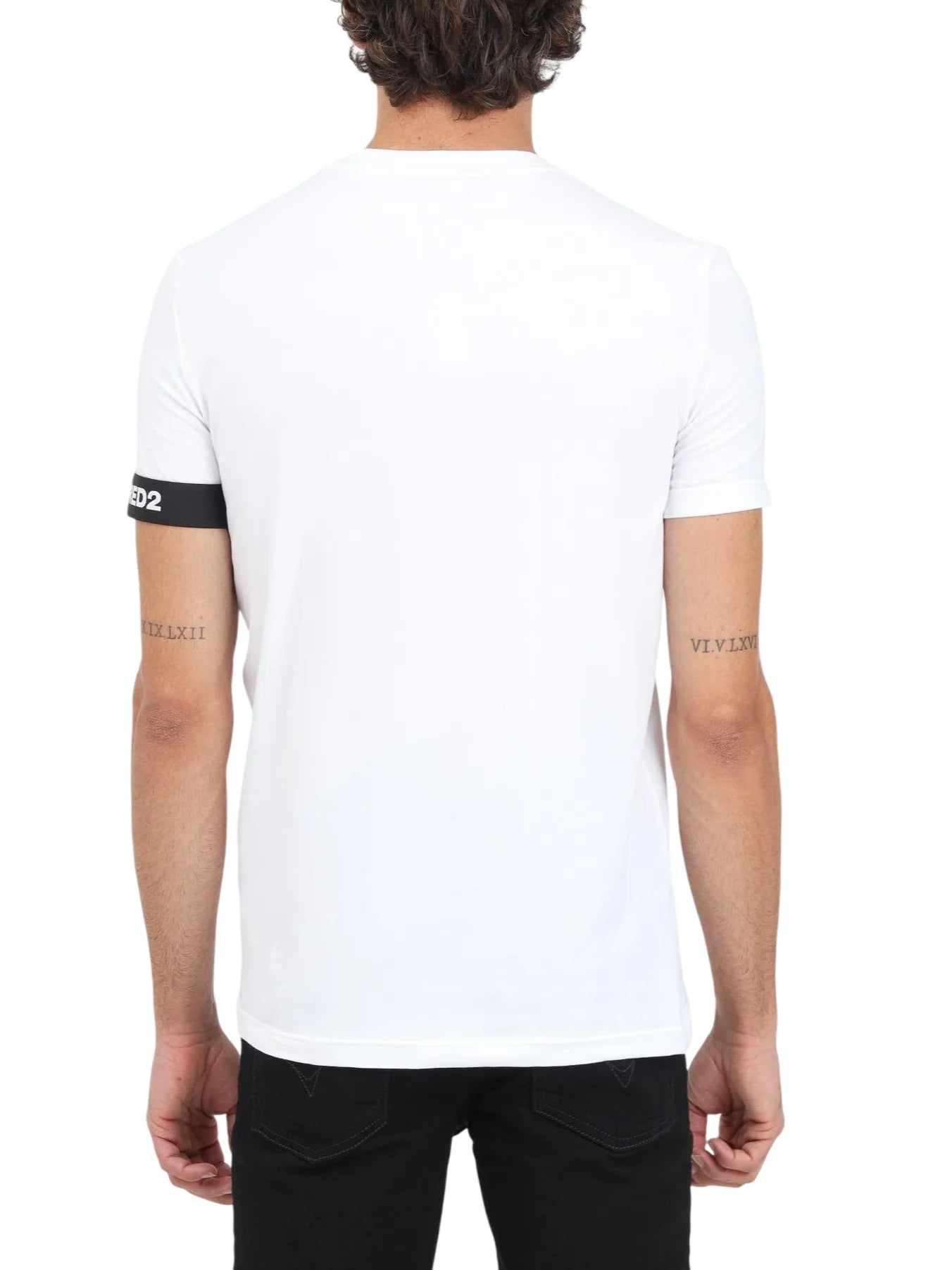 Dsquared2 T-shirt uomo manica corta con fascia logata bianco nero D9M3S6210 100 DSQUARED2