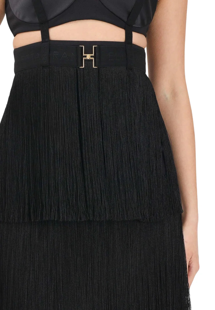 Elisabetta Franchi abito corto con frange nero AB96662 110 ELISABETTA FRANCHI