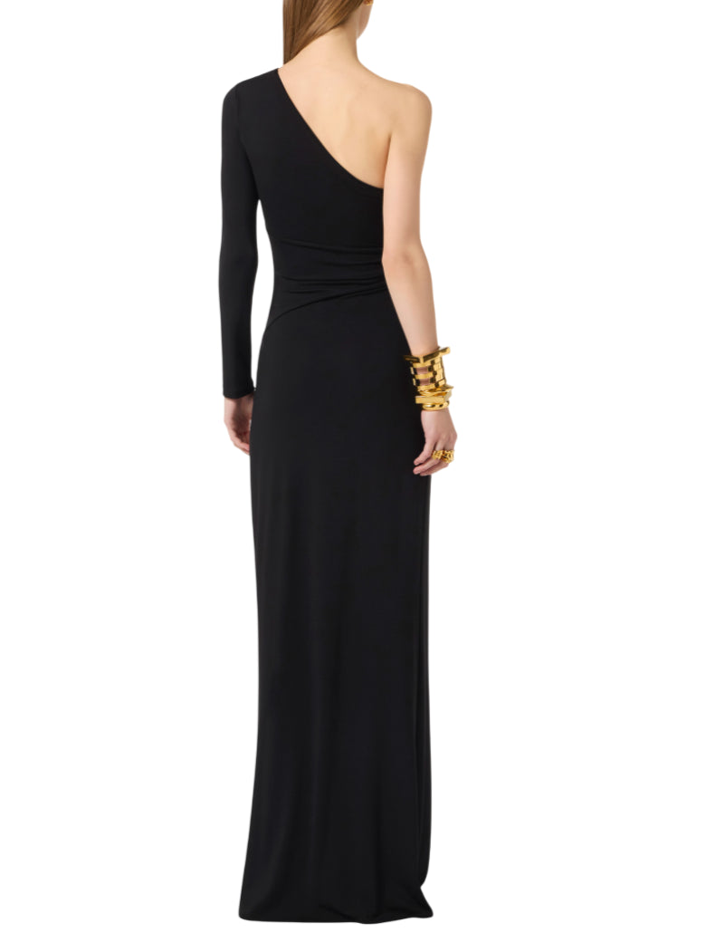 Elisabetta Franchi abito lungo monospalla con cut out nero ABR2561 110 ELISABETTA FRANCHI