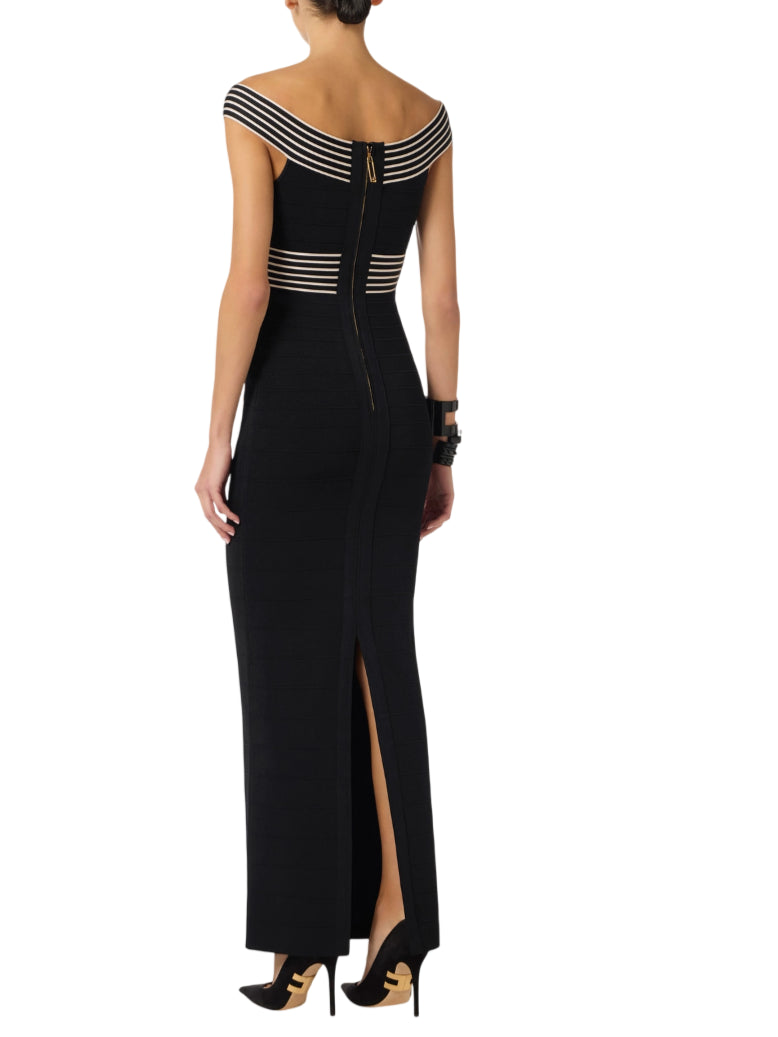 Elisabetta Franchi abito lungo in maglia nero panna AM75S61 685 ELISABETTA FRANCHI