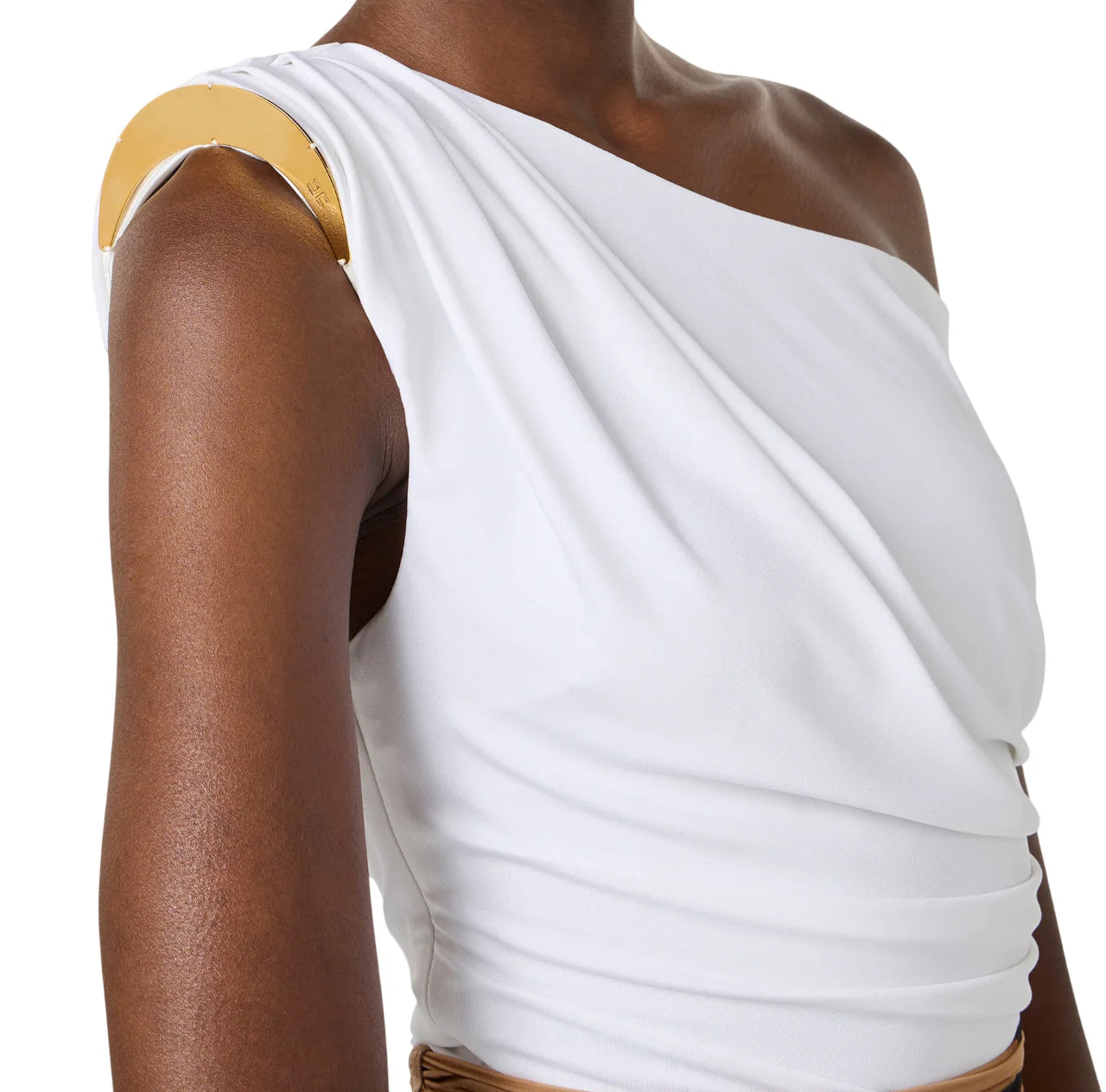 Elisabetta Franchi body monospalla in jersey drappeggiato bianco BO01361 360 ELISABETTA FRANCHI