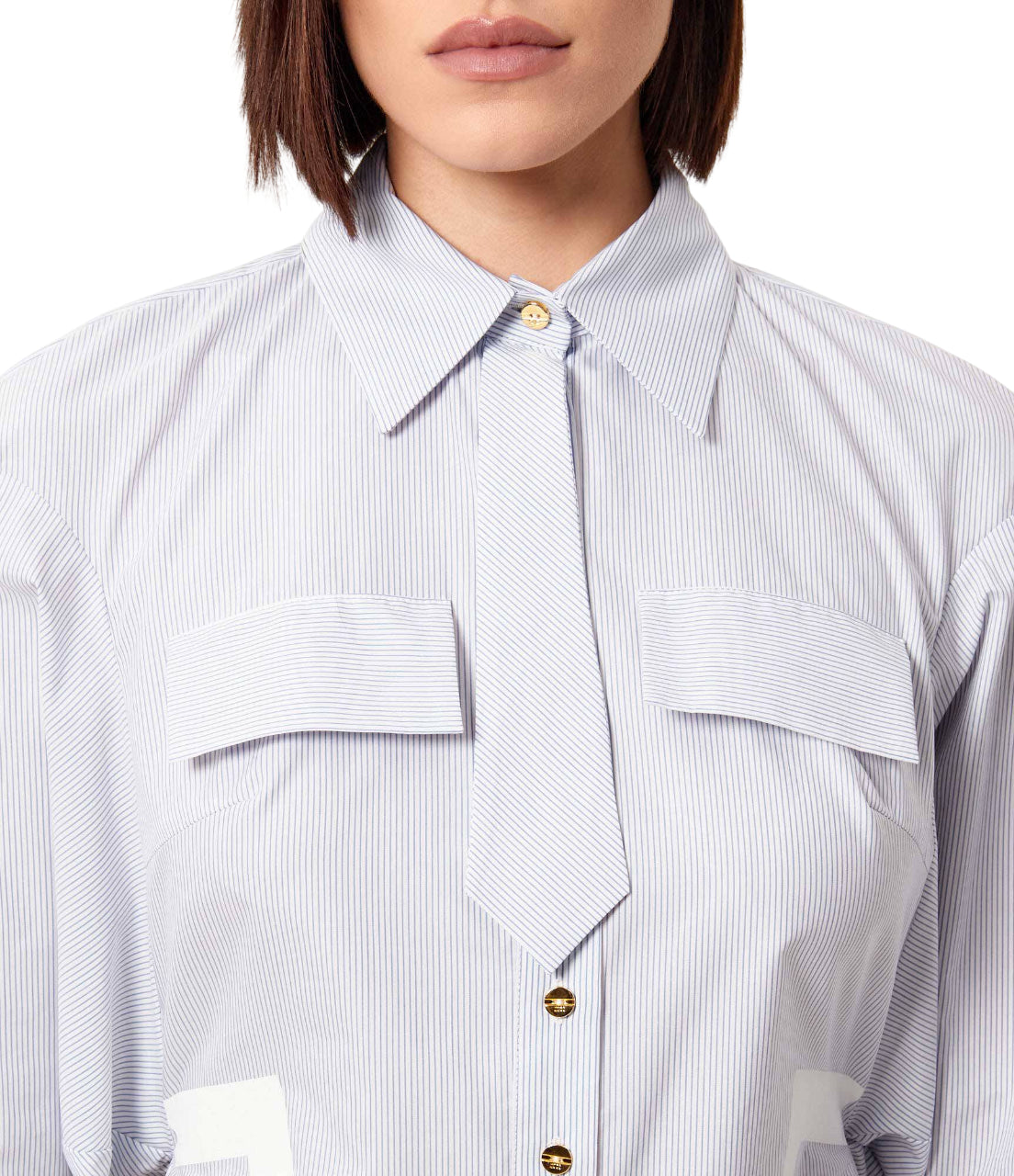 Elisabetta Franchi camicia a righe con cravattino celeste bianco CA13261 019 ELISABETTA FRANCHI