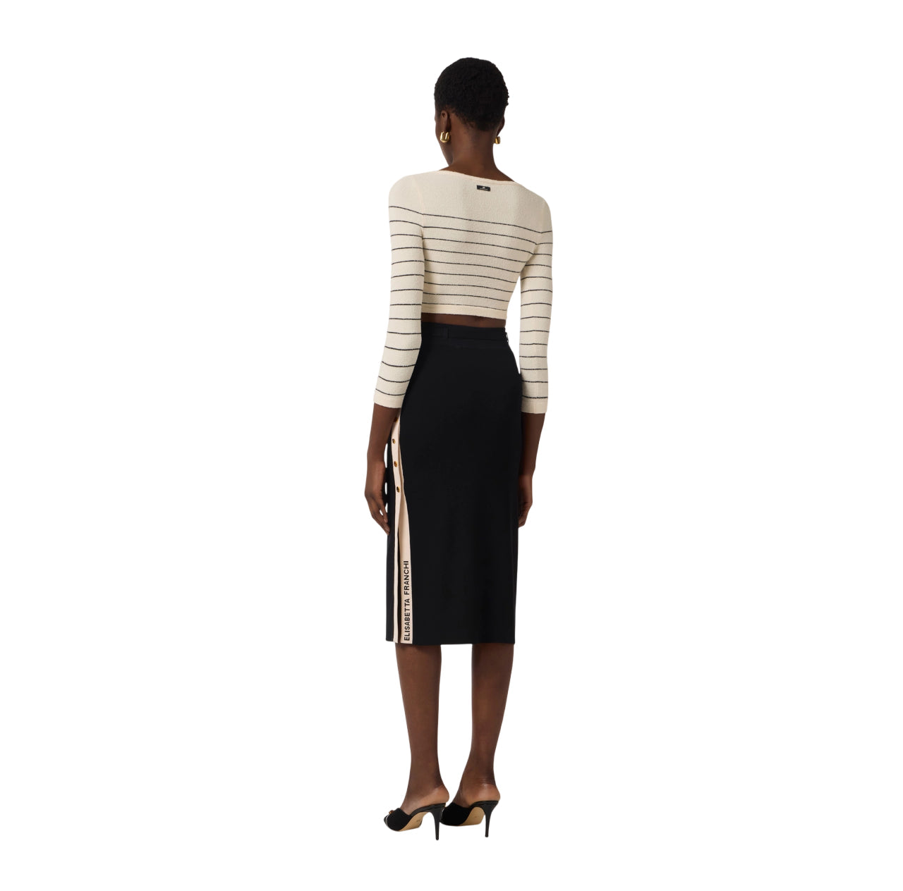 Elisabetta Franchi gonna midi in maglia con banda nero GK27S61 685 ELISABETTA FRANCHI