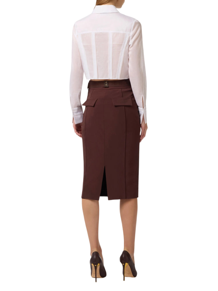 Elisabetta Franchi gonna tubino in tessuto tecnico marrone GO15961 644 ELISABETTA FRANCHI