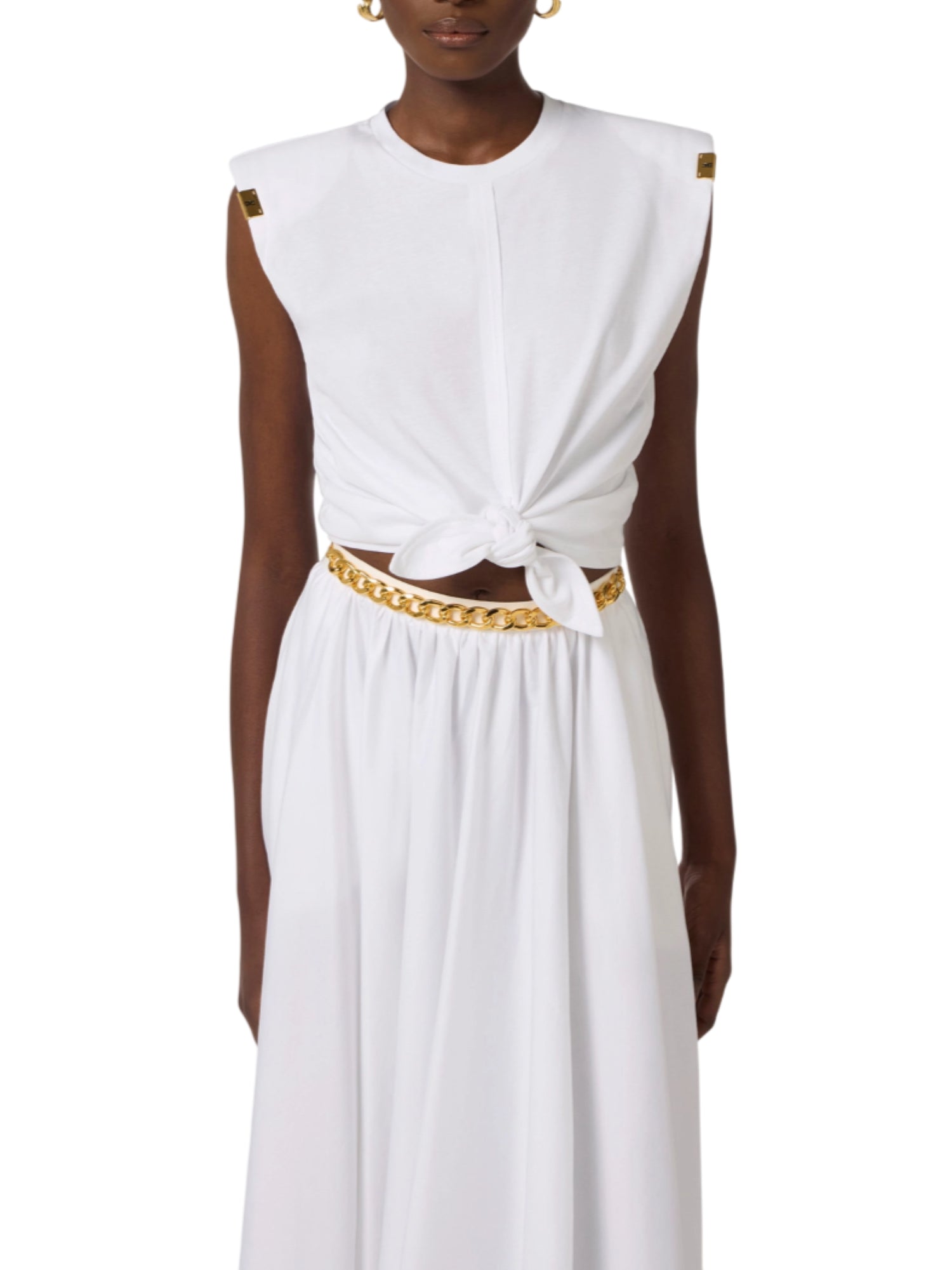Elisabetta Franchi T-shirt in jersey con nodo bianco MA01161 270 ELISABETTA FRANCHI