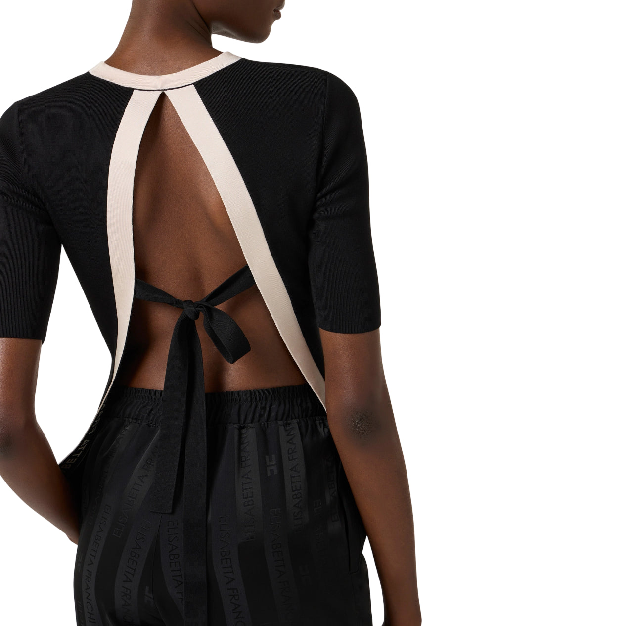 Elisabetta Franchi maglia manica corta con schiena scoperta nero MK67S61 685 ELISABETTA FRANCHI