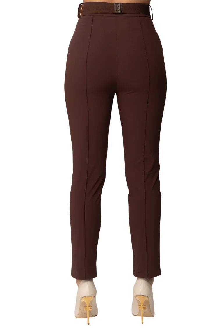 Elisabetta Franchi pantaloni slim in tessuto tecnico marrone PA13261 644 ELISABETTA FRANCHI