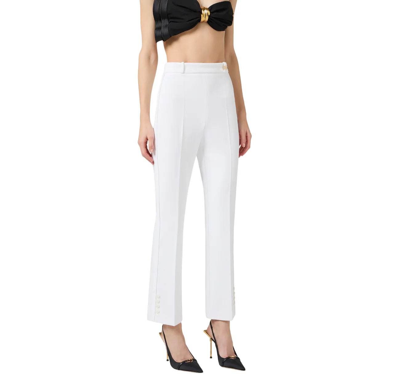 Elisabetta Franchi pantaloni flare in tessuto crepe bianco PA16861 360 ELISABETTA FRANCHI
