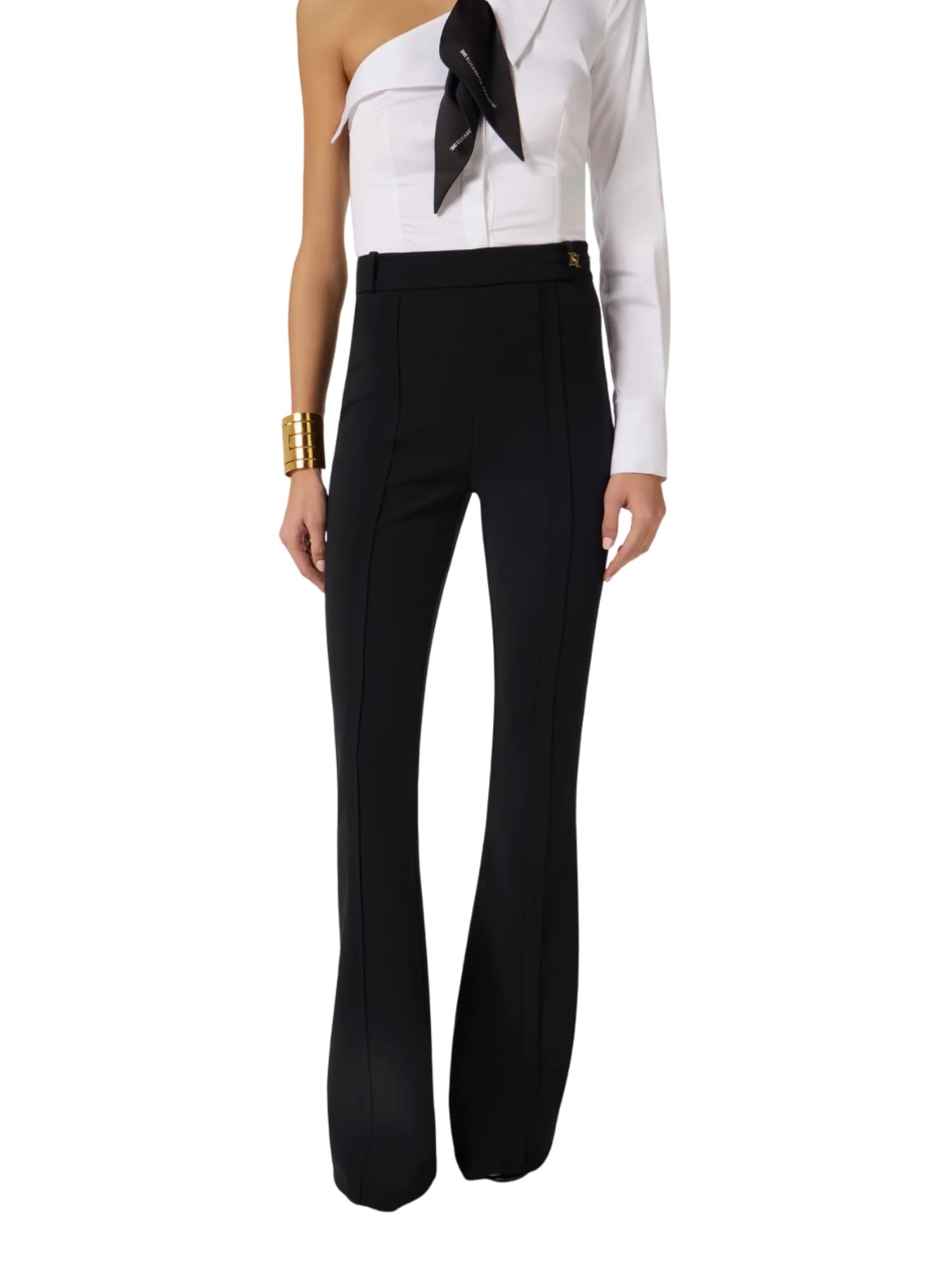 Elisabetta Franchi pantaloni a zampa in tessuto crepe nero PA16961 110 ELISABETTA FRANCHI