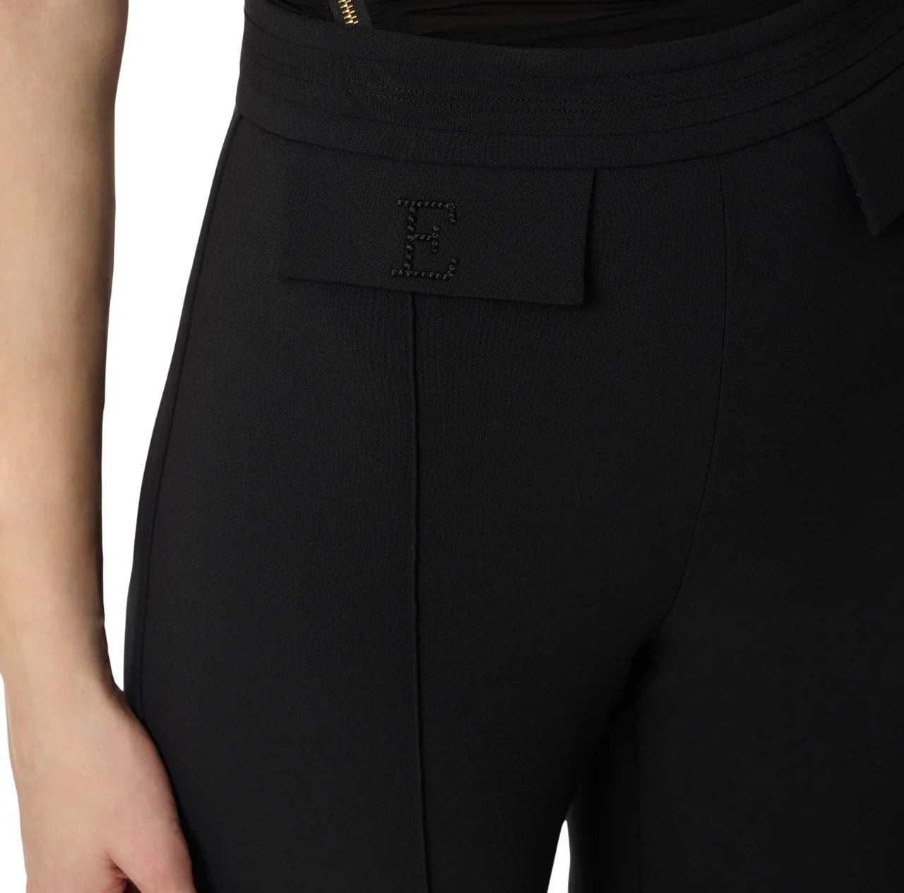 Elisabetta Franchi pantaloni a zampa in tessuto crepe nero PA17161 110 ELISABETTA FRANCHI