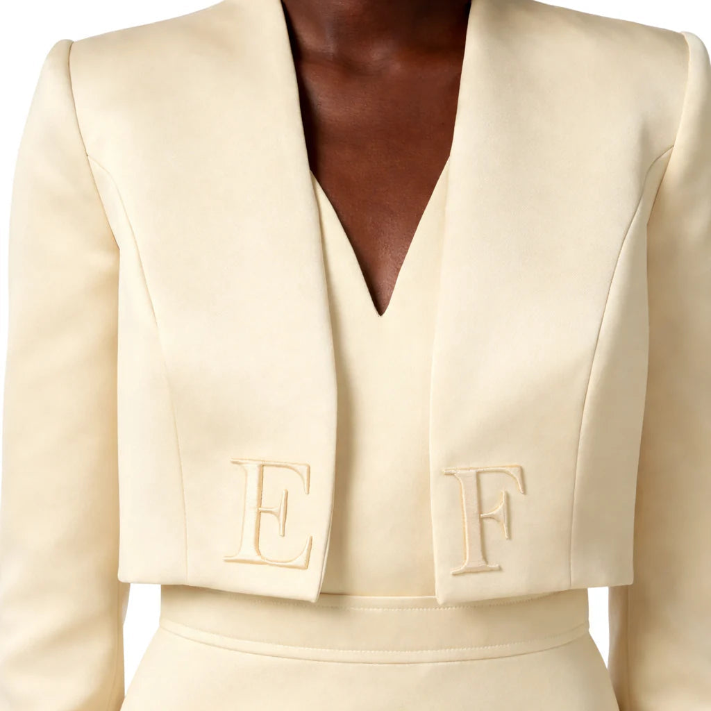 Elisabetta Franchi abito corto con coprispalle in duchesse burro TB00161 193 ELISABETTA FRANCHI