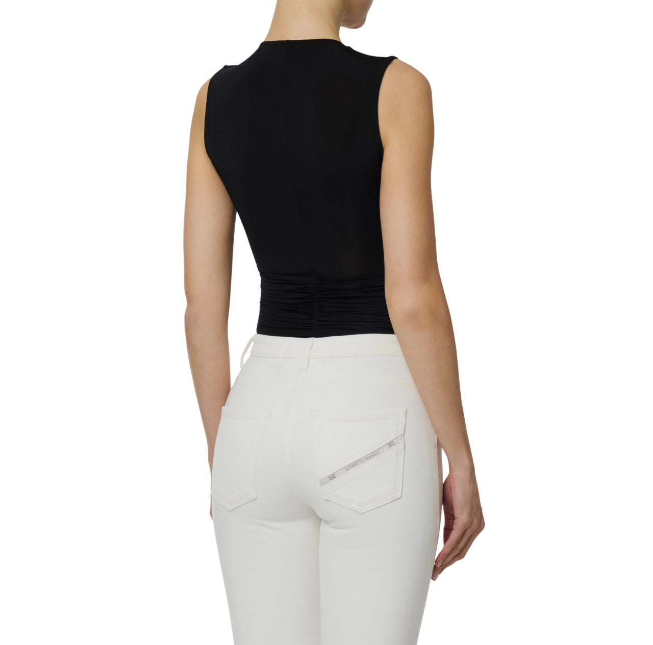 Elisabetta Franchi top donna con dettaglio gioiello nero TO03761 110 ELISABETTA FRANCHI