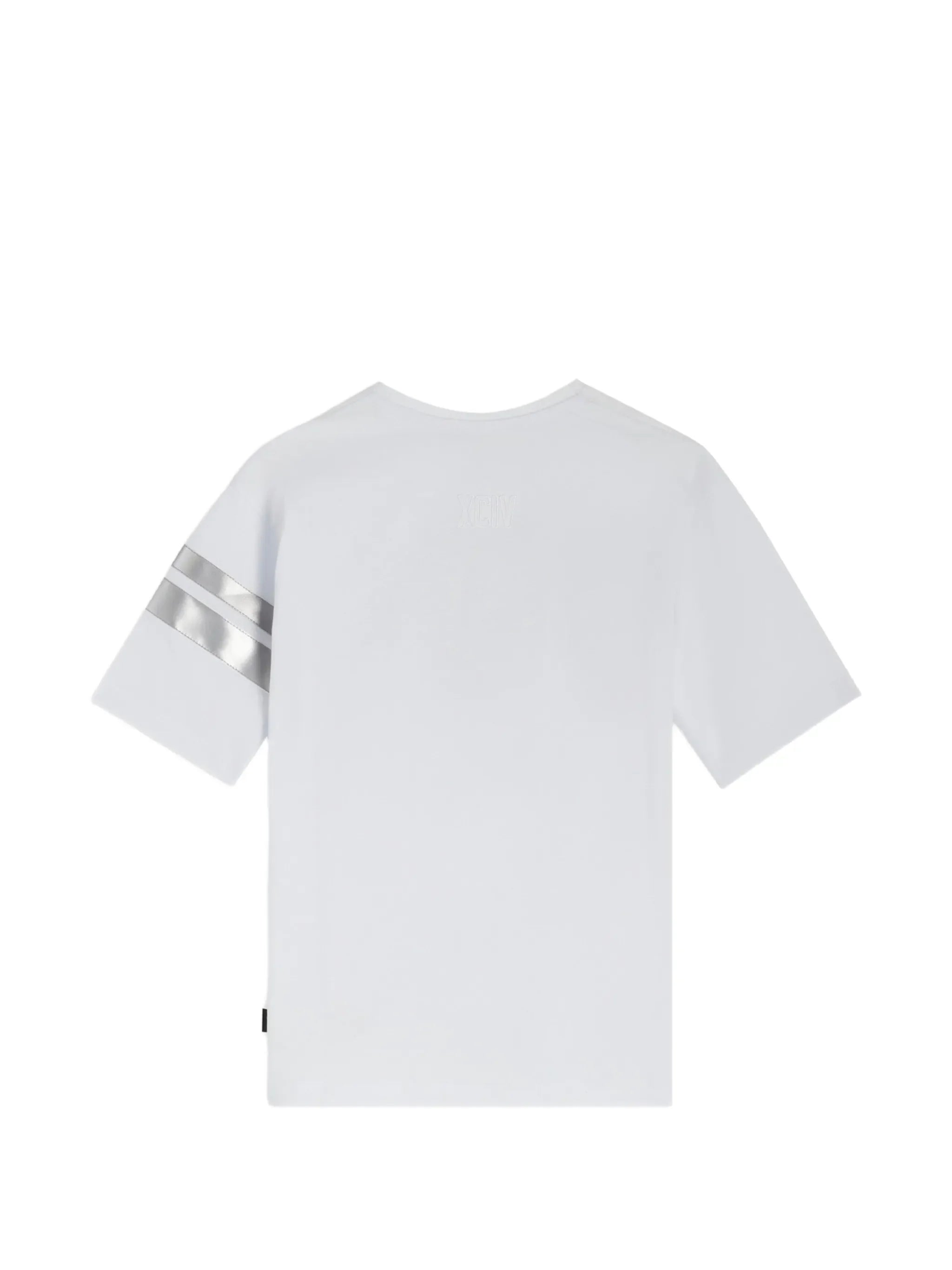 GCDS T-shirt bambino con logo catarifrangente bianco argento C1UJQC703J105 OPTIC WHITE-GREY GCDS