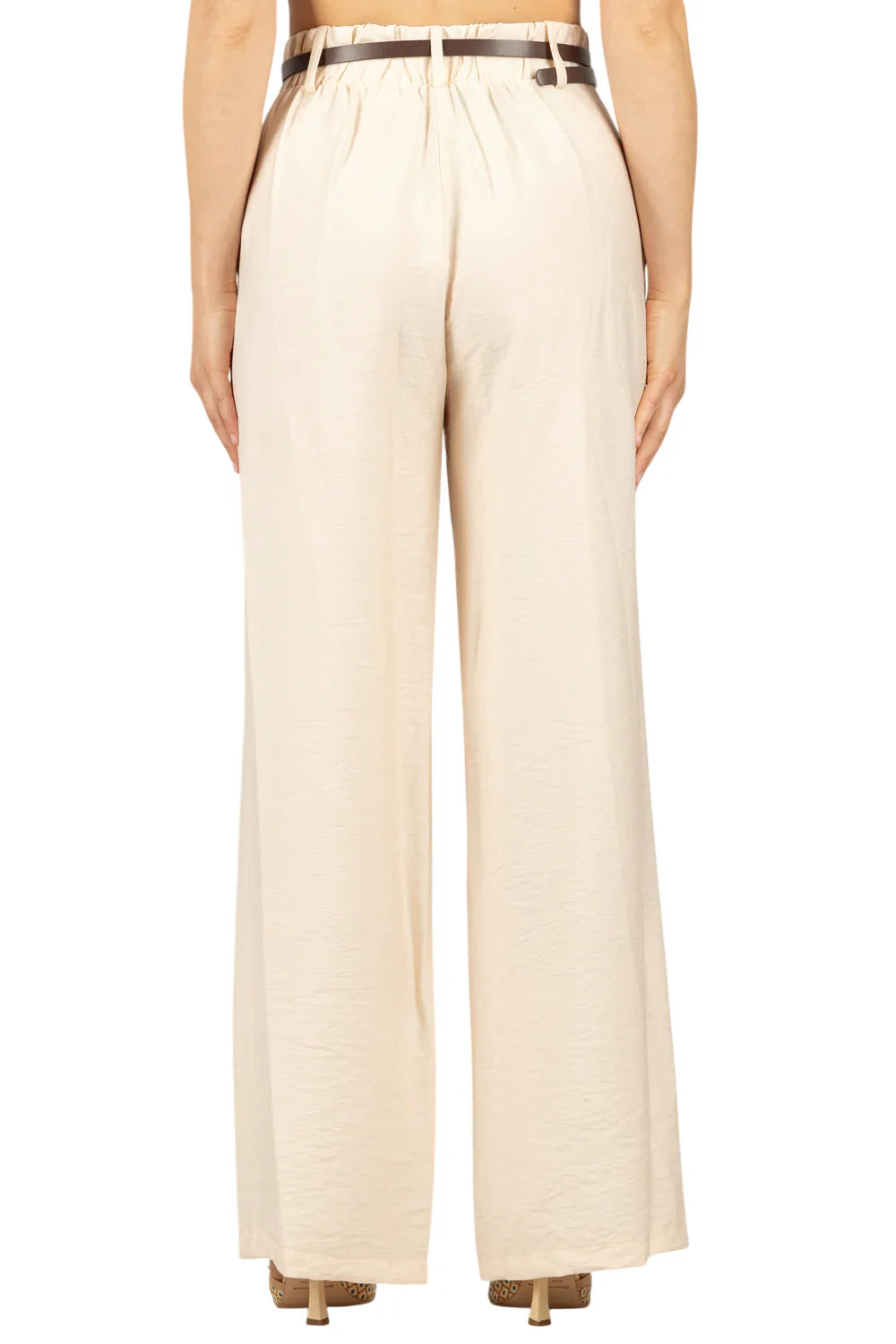 Haveone pantaloni gamba larga donna con cintura beige chiaro PIA-Q532 BEIGE HAVEONE